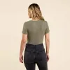 Slinky Rib Short Sleeve Bodysuit | Olive sold by nuuds