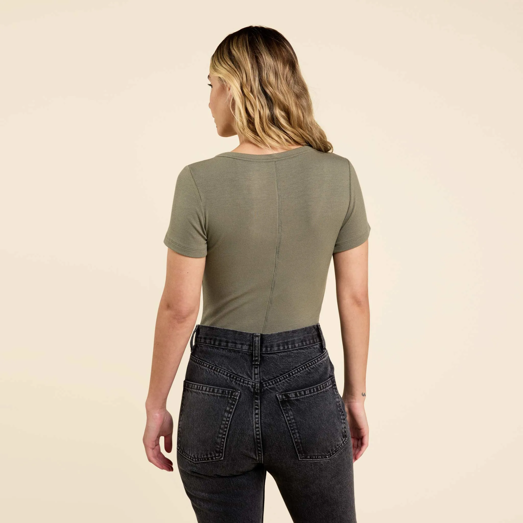 Slinky Rib Short Sleeve Bodysuit | Olive sold by nuuds product image thumbnail 4