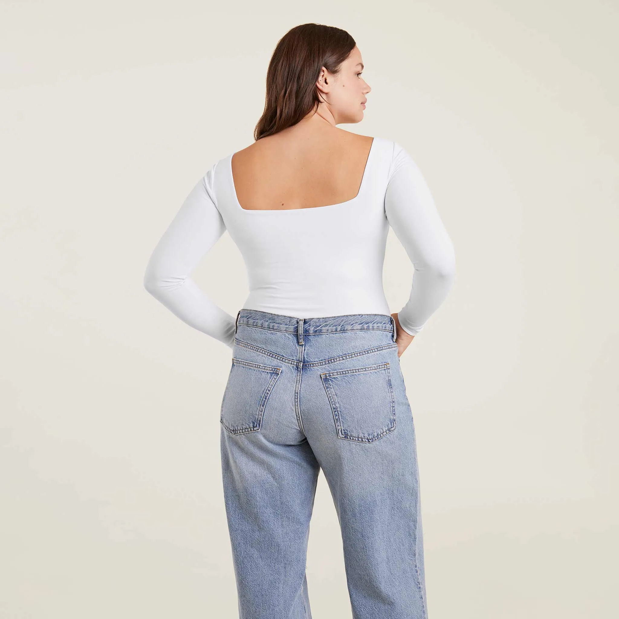 Long Sleeve Wide Square Neck Bodysuit | White sold by nuuds product image thumbnail 4