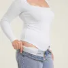 Long Sleeve Wide Square Neck Bodysuit | White sold by nuuds