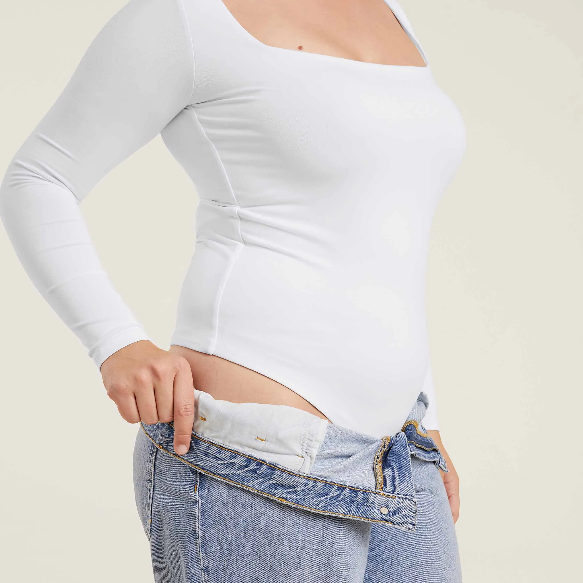 Long Sleeve Wide Square Neck Bodysuit | White sold by nuuds product image thumbnail 5