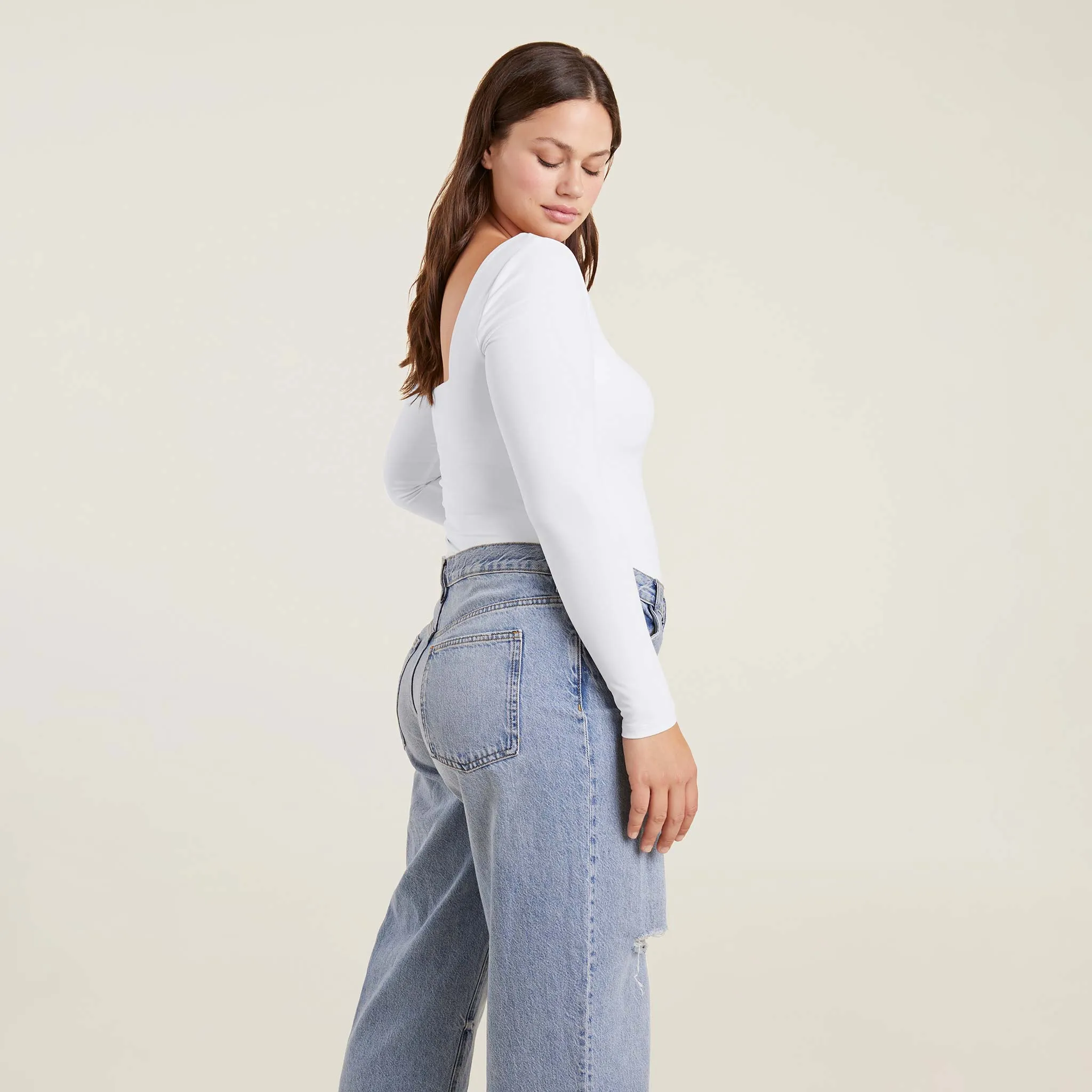 Long Sleeve Wide Square Neck Bodysuit | White sold by nuuds product image thumbnail 3