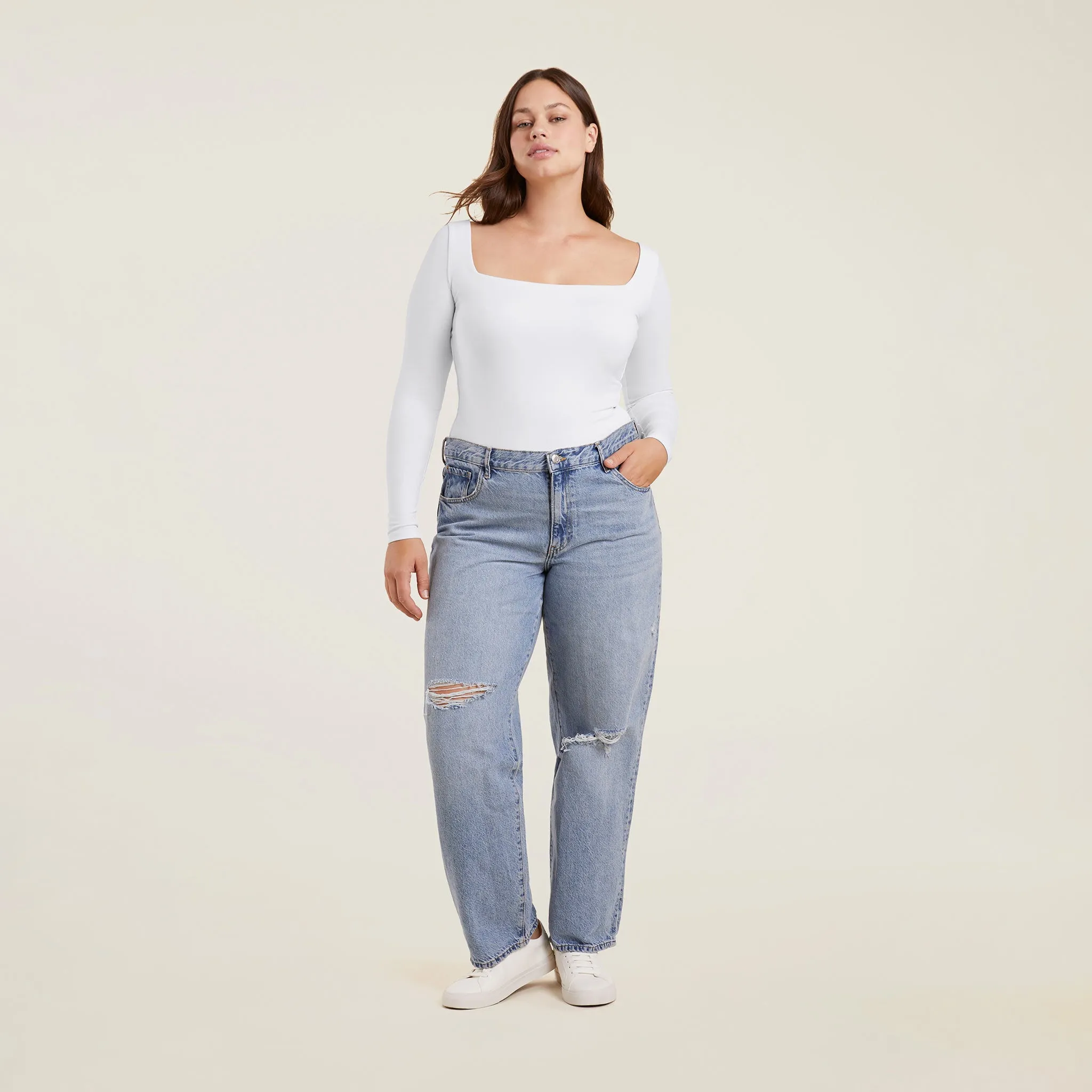 Long Sleeve Wide Square Neck Bodysuit | White sold by nuuds product image thumbnail 2