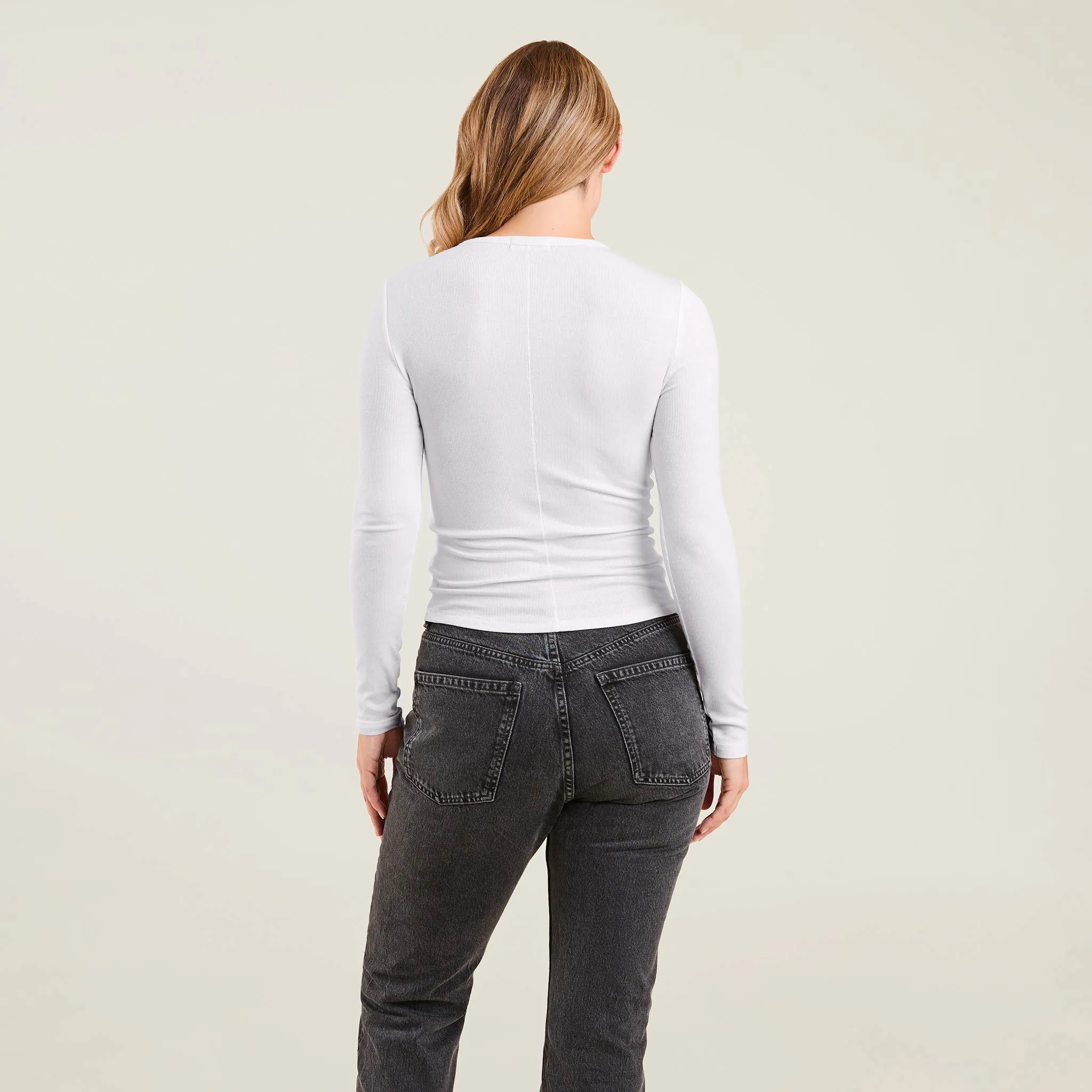 Slinky Rib Long Sleeve Shirt | White sold by nuuds product image thumbnail 4