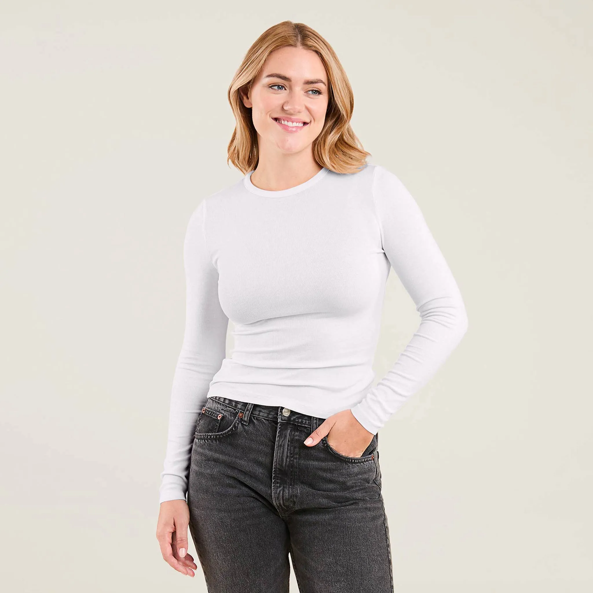 Slinky Rib Long Sleeve Shirt | White sold by nuuds