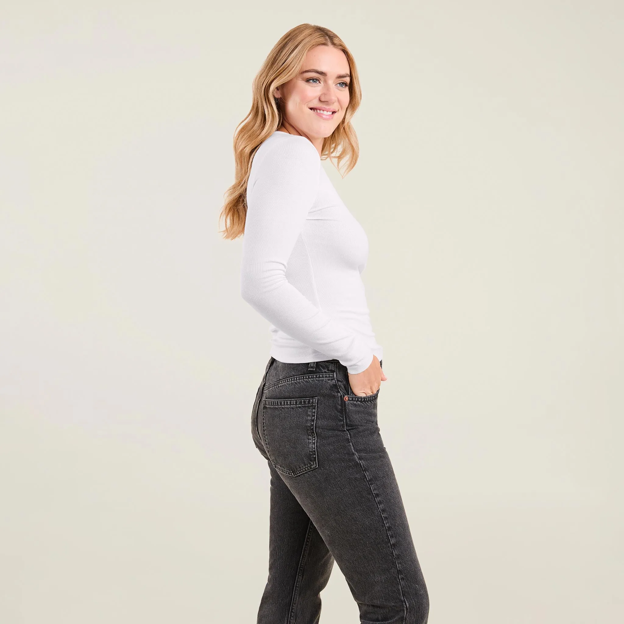 Slinky Rib Long Sleeve Shirt | White sold by nuuds product image thumbnail 3