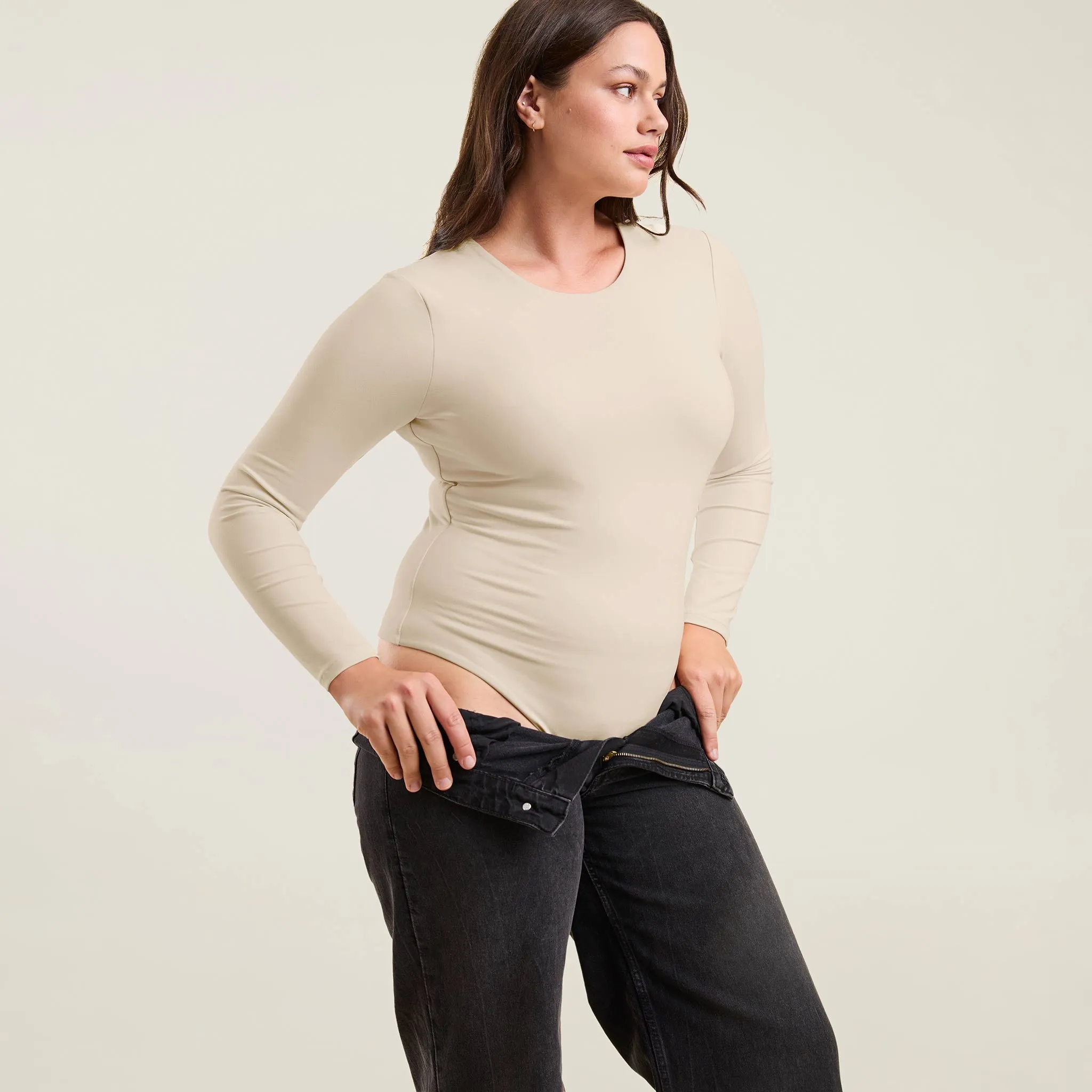Long Sleeve Crewneck Bodysuit | Bone sold by nuuds product image thumbnail 5