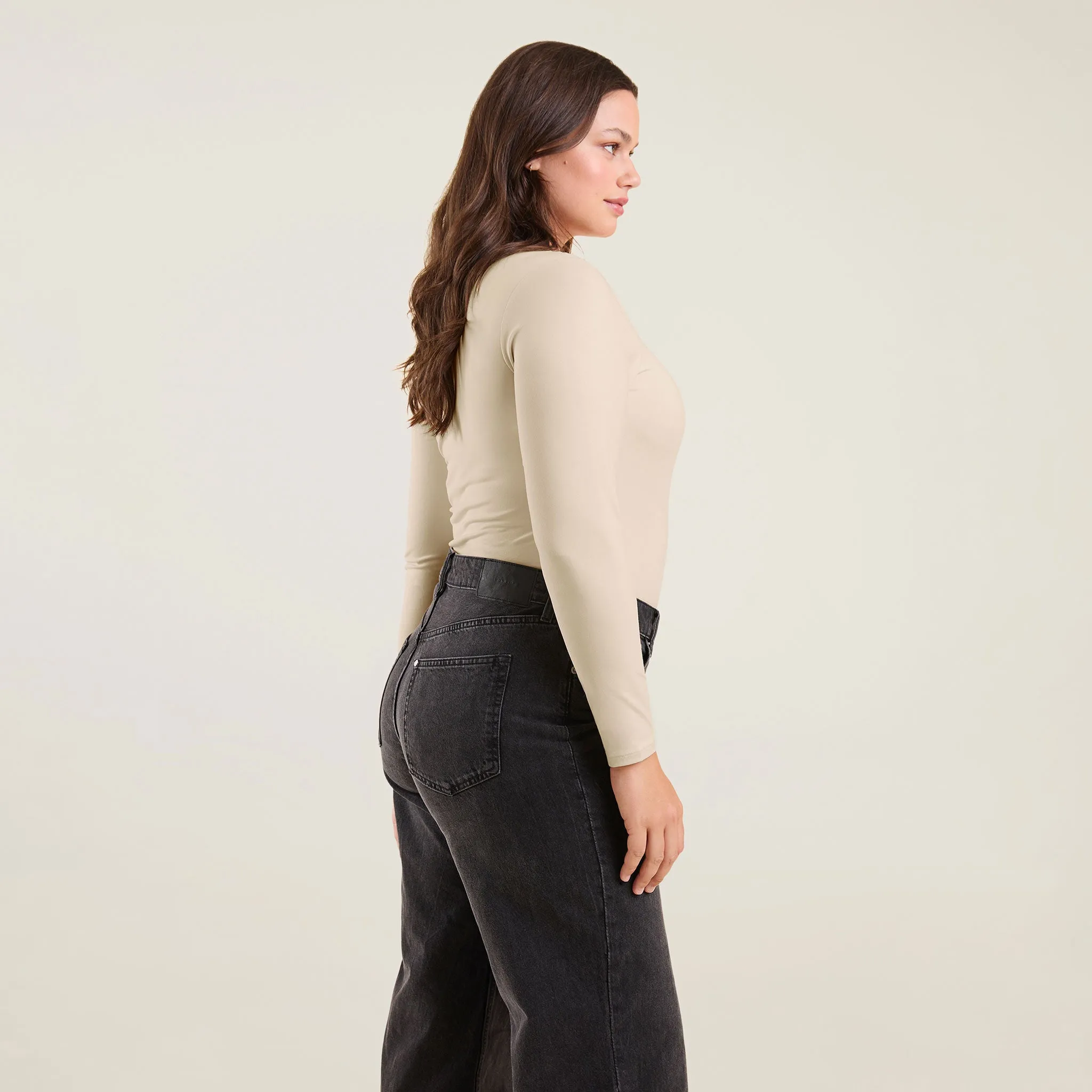 Long Sleeve Crewneck Bodysuit | Bone sold by nuuds product image thumbnail 3