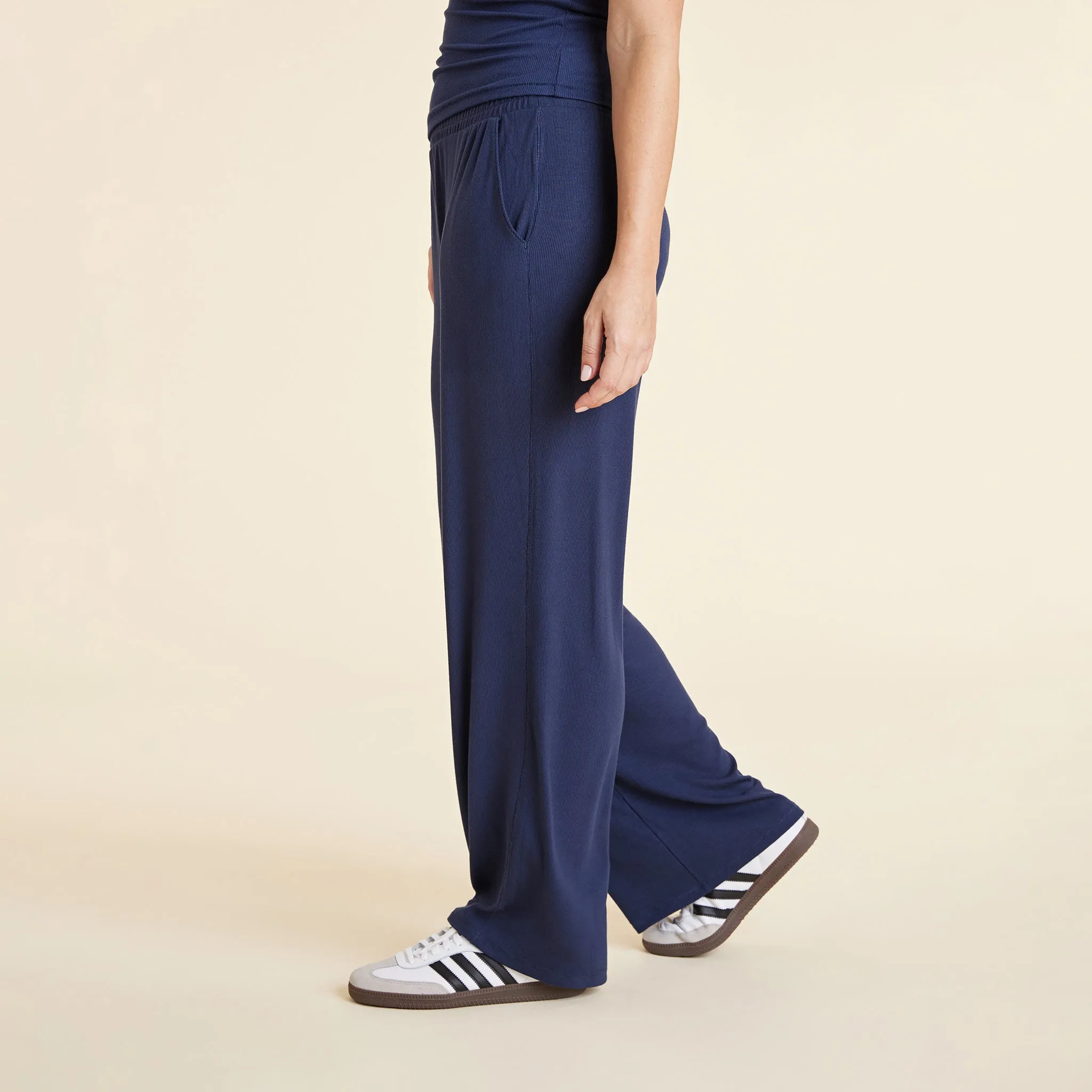 Slinky Rib Wide Leg Pant | Navy sold by nuuds product image thumbnail 3