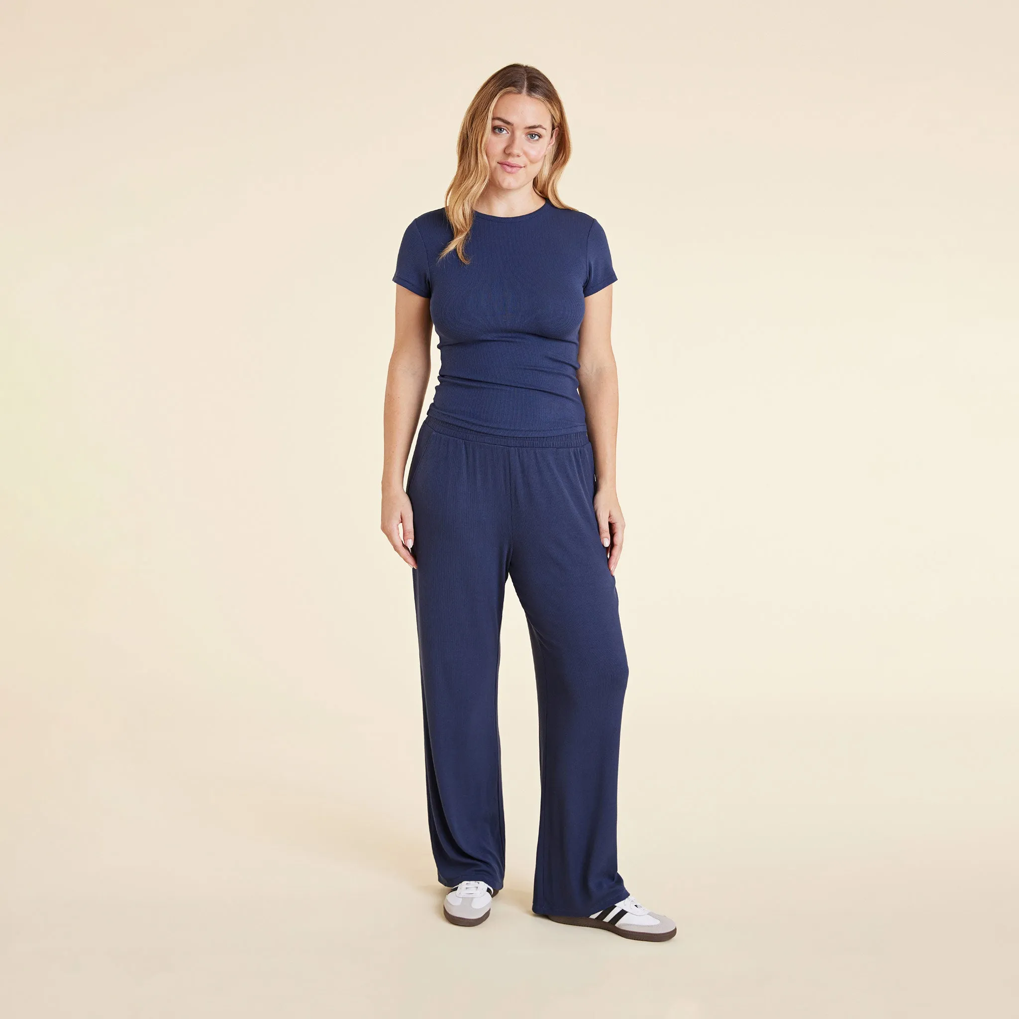 Slinky Rib Wide Leg Pant | Navy sold by nuuds product image thumbnail 2