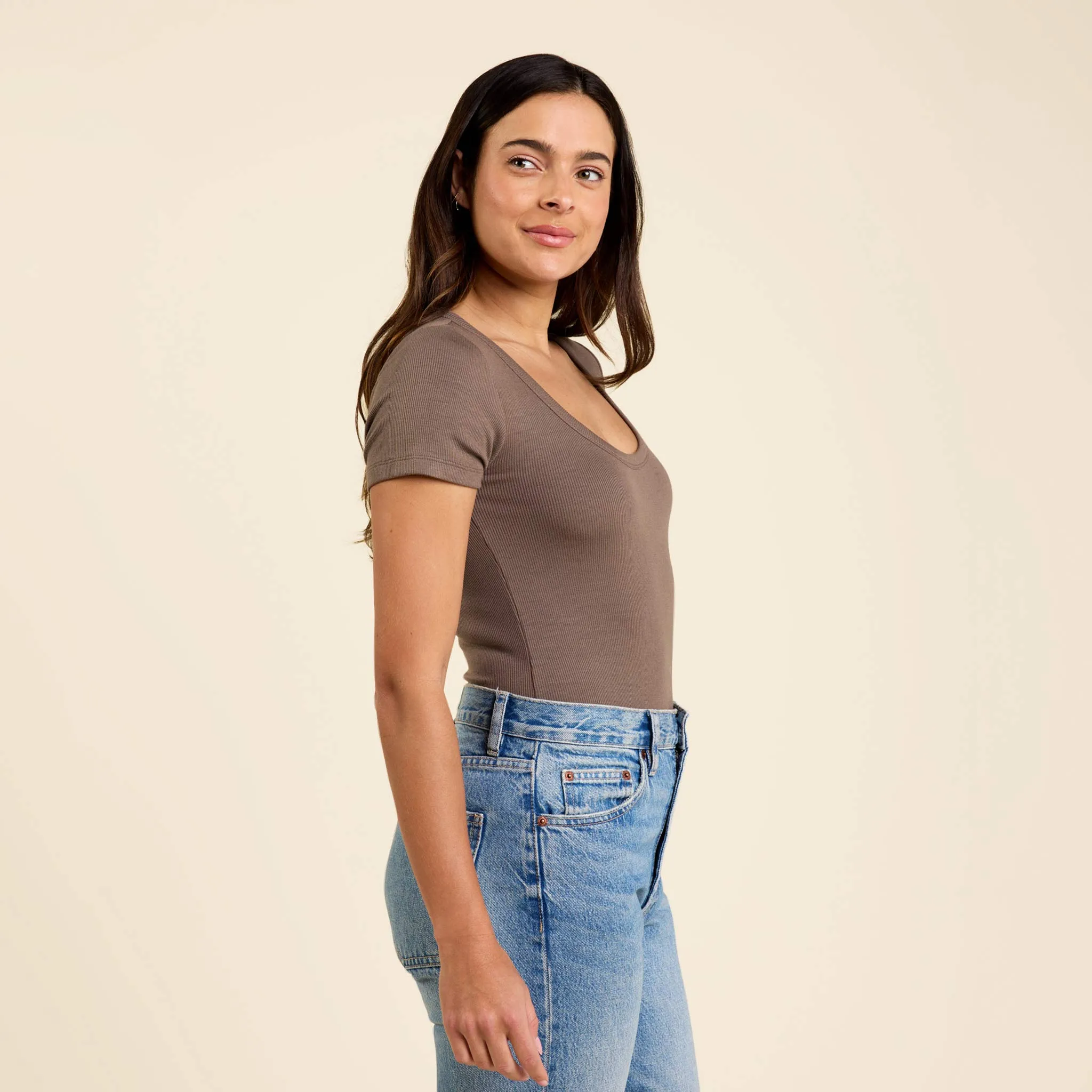 Slinky Rib Short Sleeve Bodysuit | Mocha sold by nuuds product image thumbnail 3