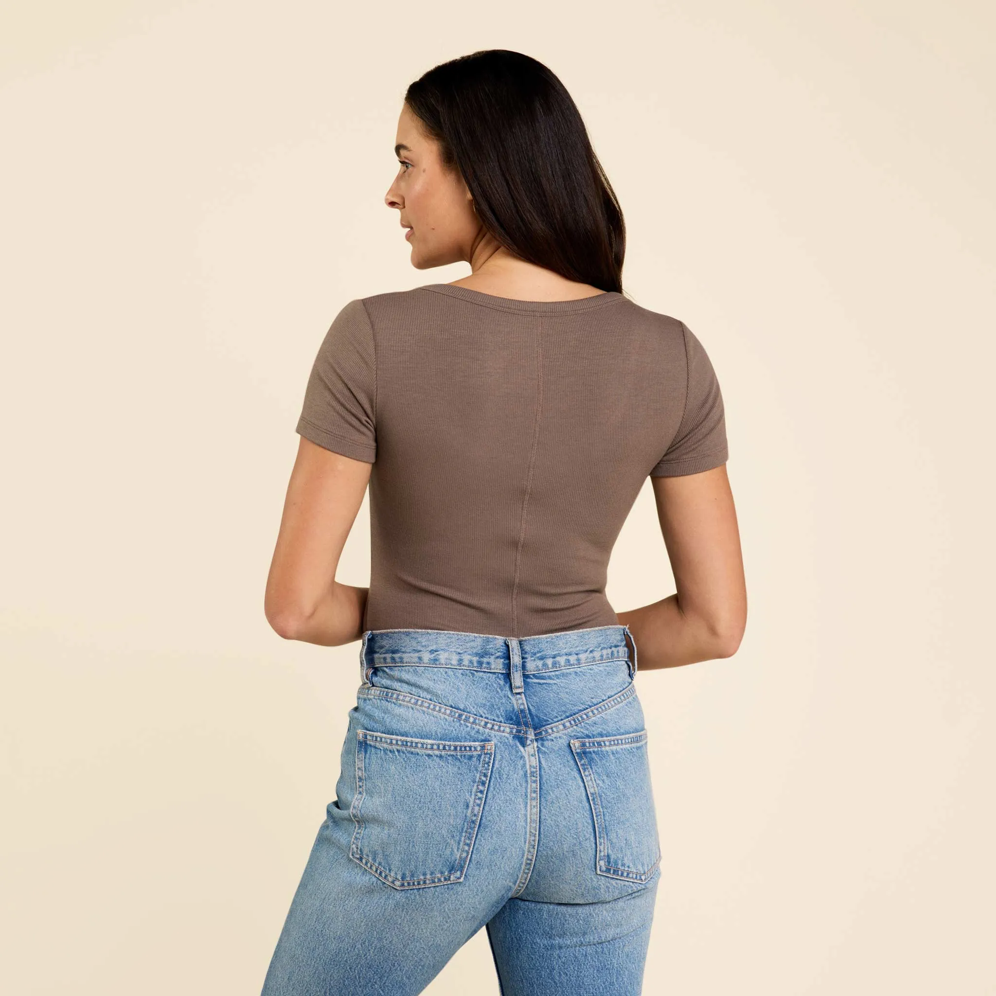Slinky Rib Short Sleeve Bodysuit | Mocha sold by nuuds product image thumbnail 4
