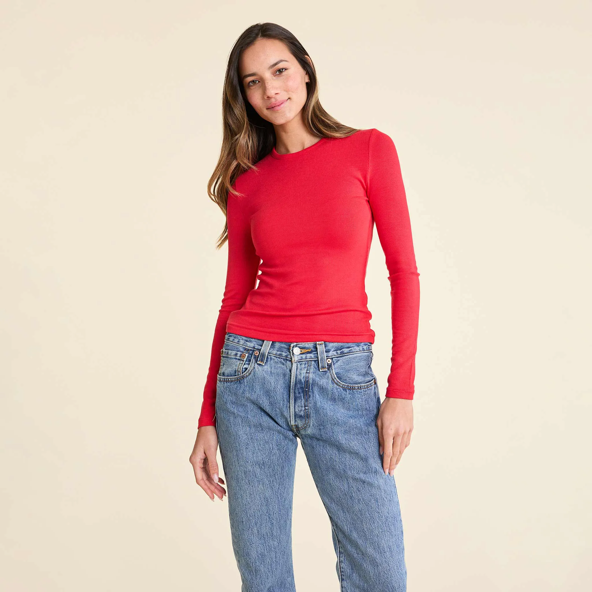 Slinky Rib Long Sleeve Shirt | Cherry sold by nuuds