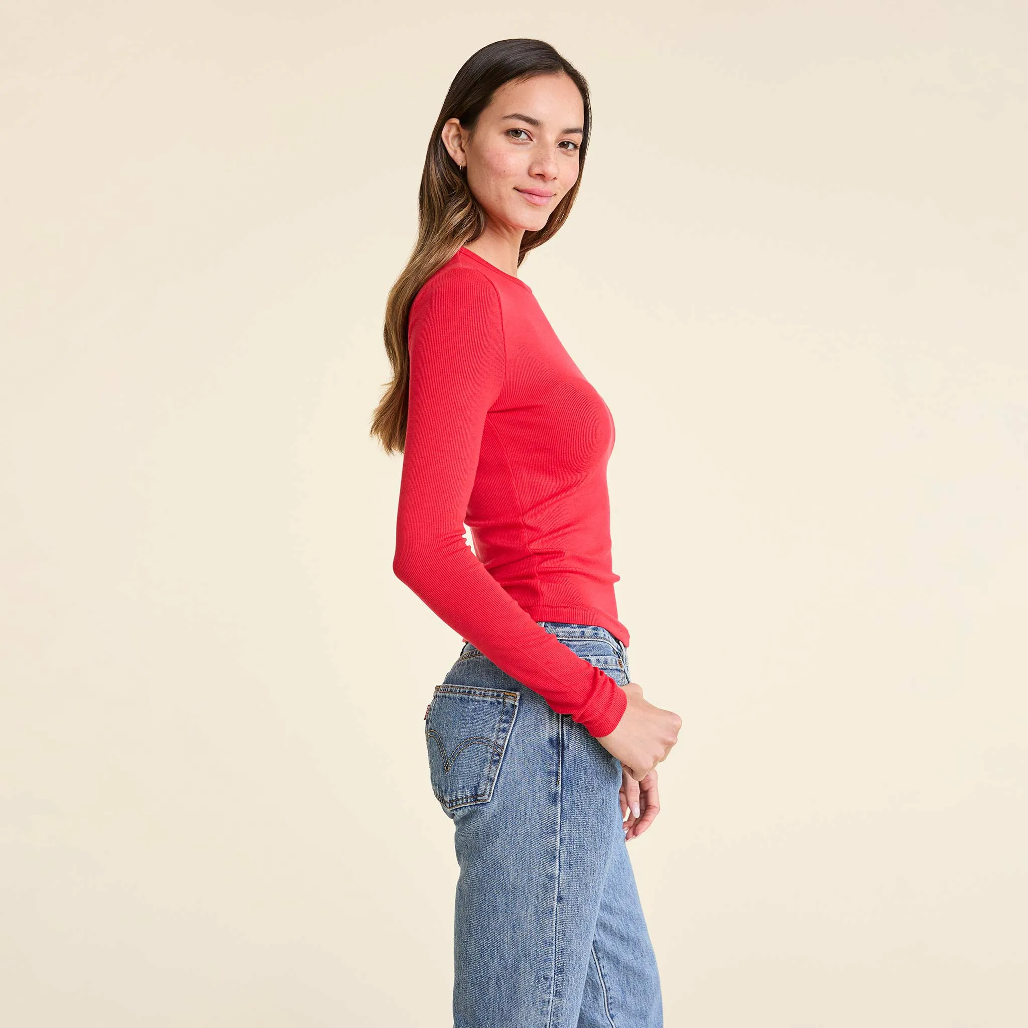 Slinky Rib Long Sleeve Shirt | Cherry sold by nuuds product image thumbnail 3