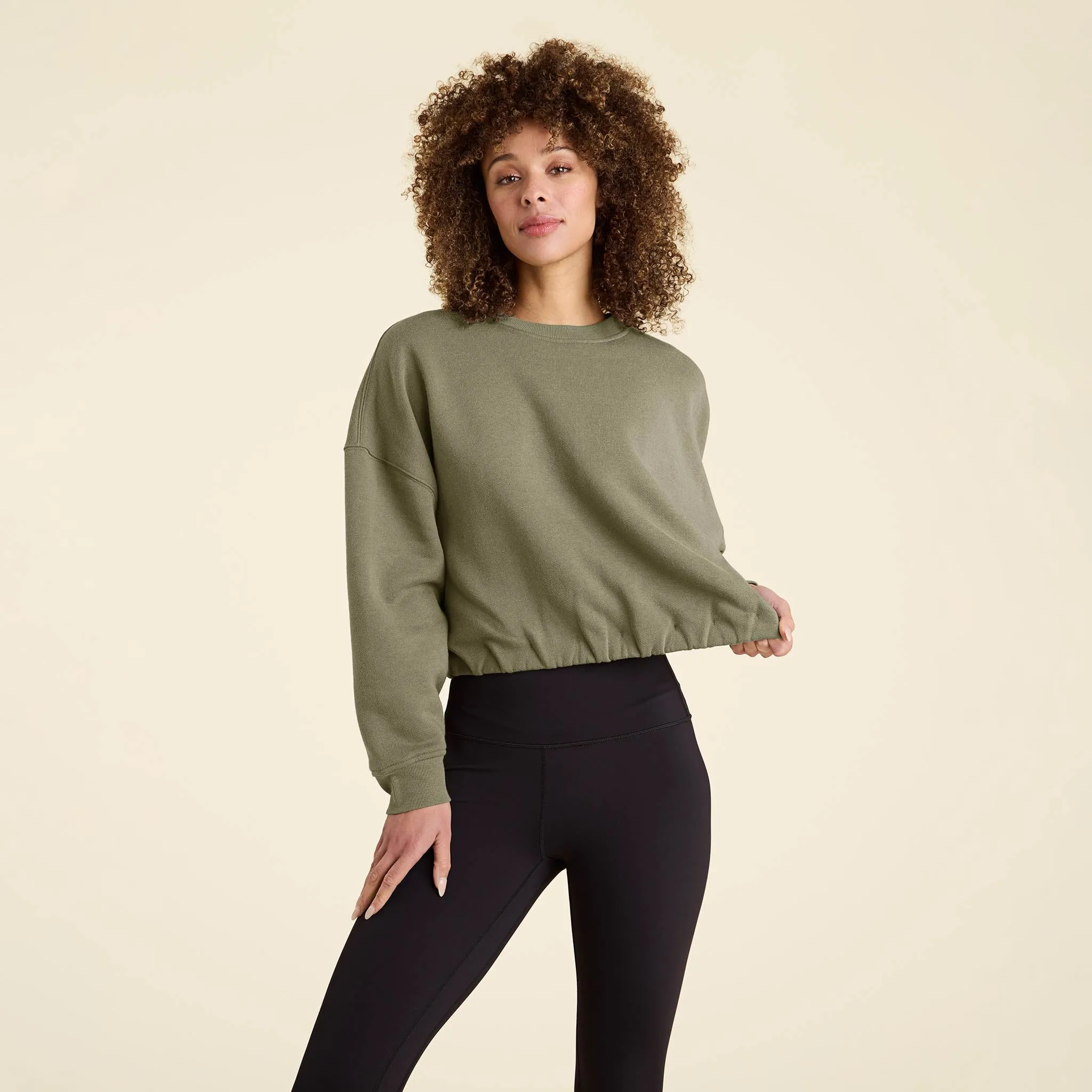 Vintage Fleece Cinch Waist Sweatshirt | Olive sold by nuuds