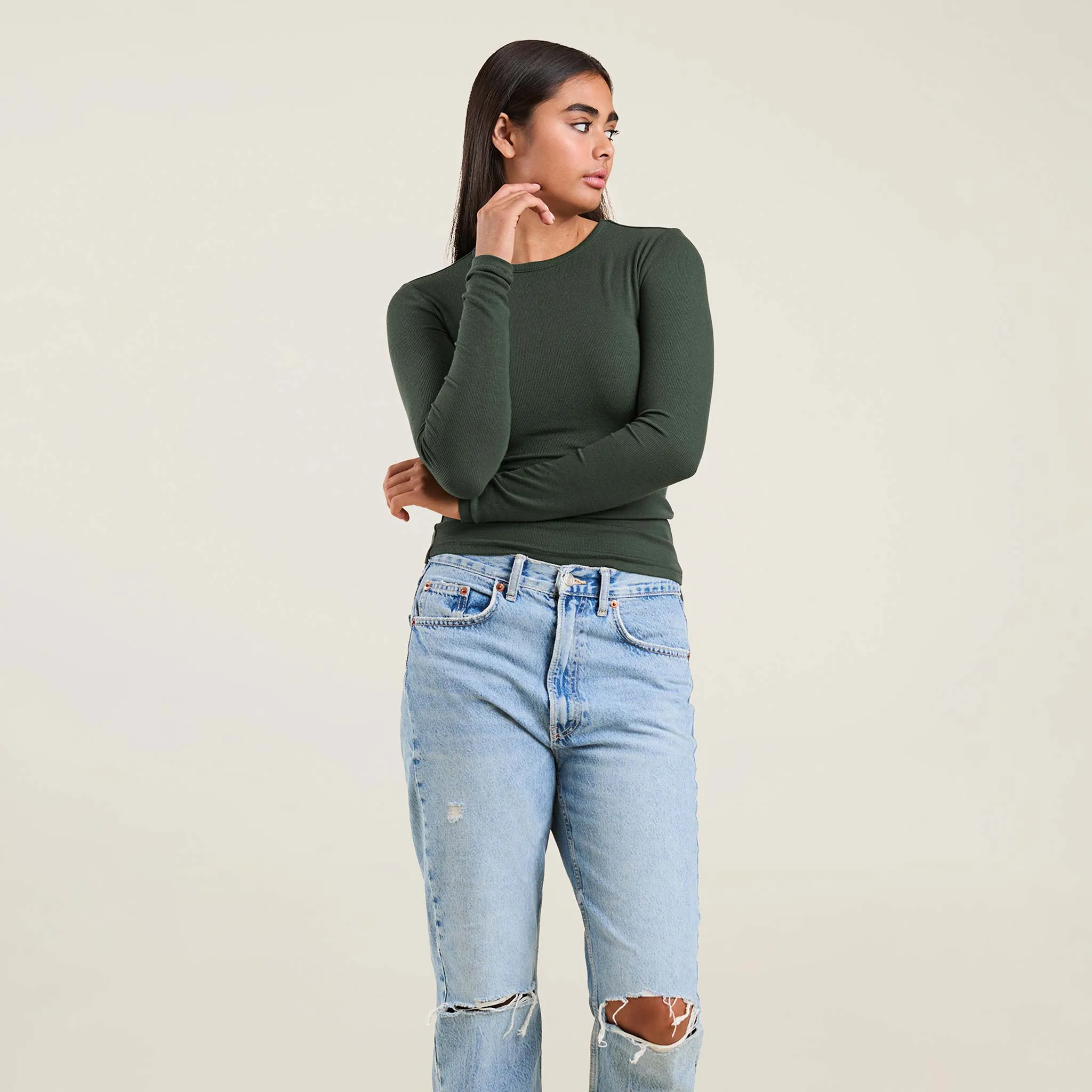 Slinky Rib Shirt | Evergreen sold by nuuds