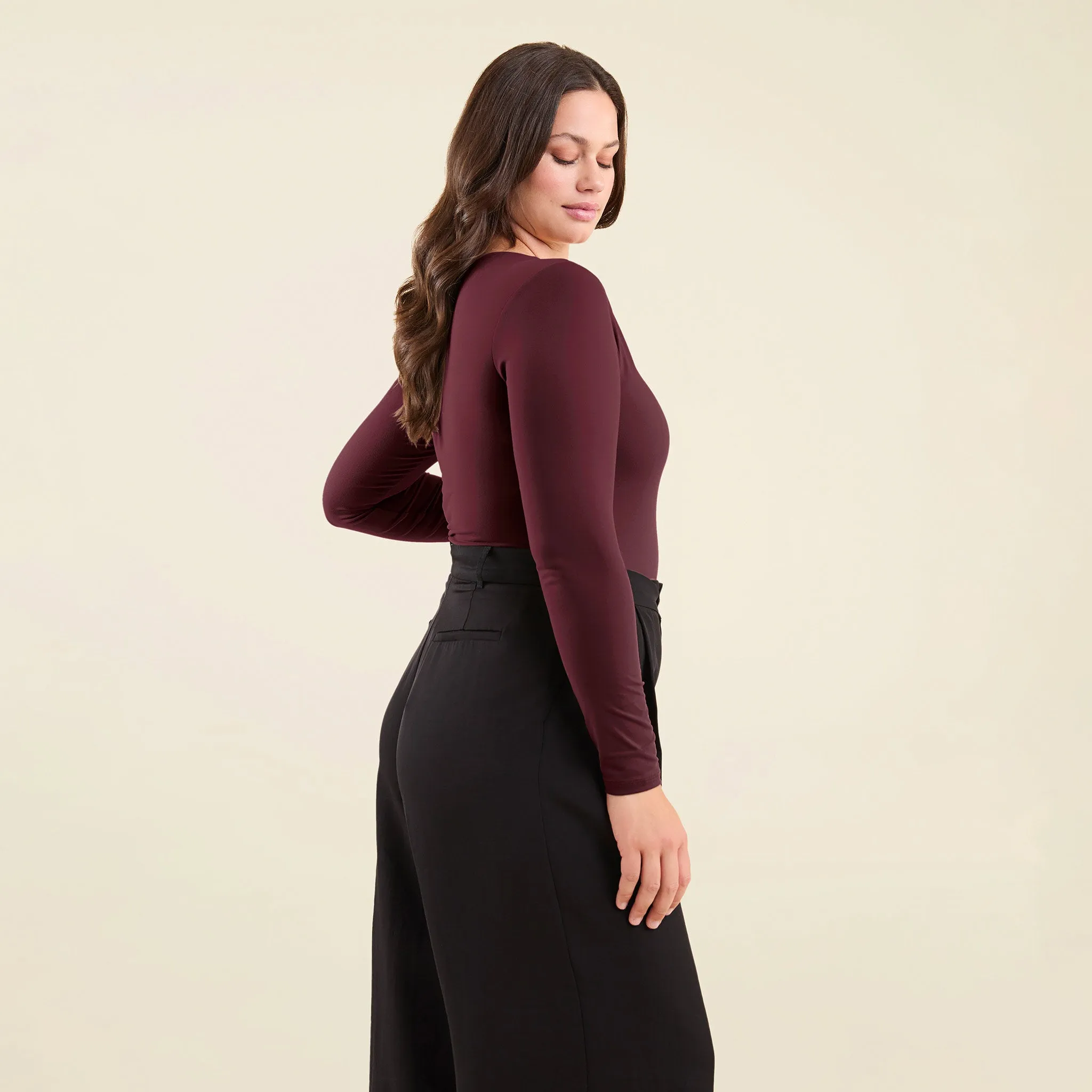 Long Sleeve Scoop Neck Bodysuit | Merlot sold by nuuds product image thumbnail 3