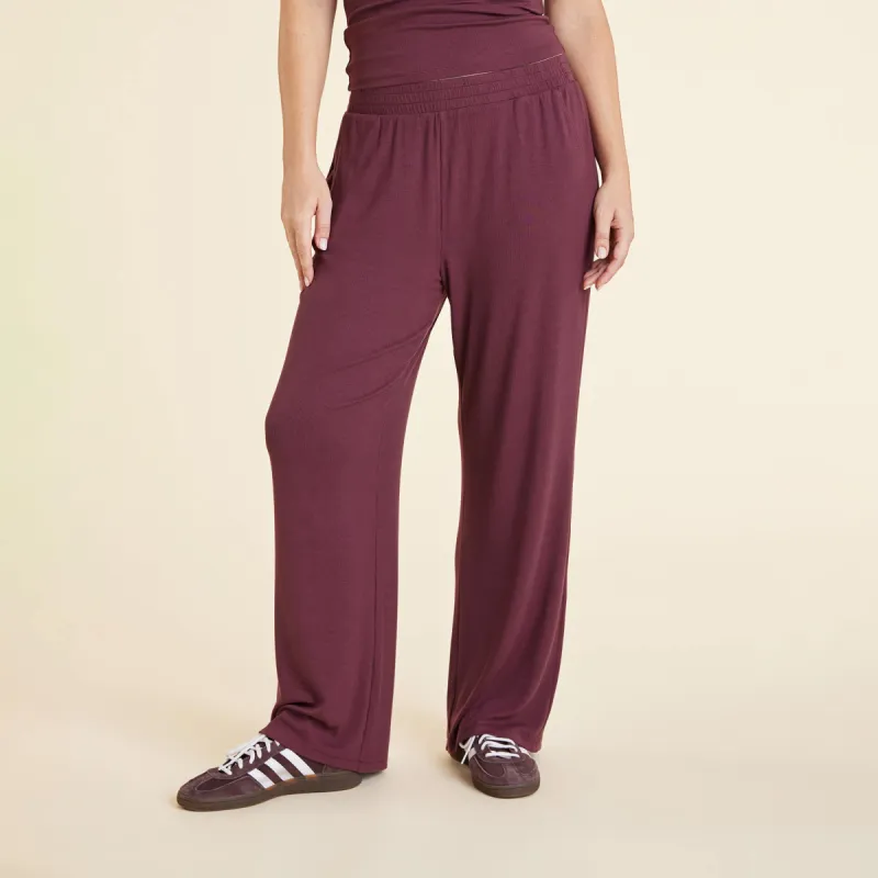 Slinky Rib Wide Leg Pant | Merlot sold by nuuds