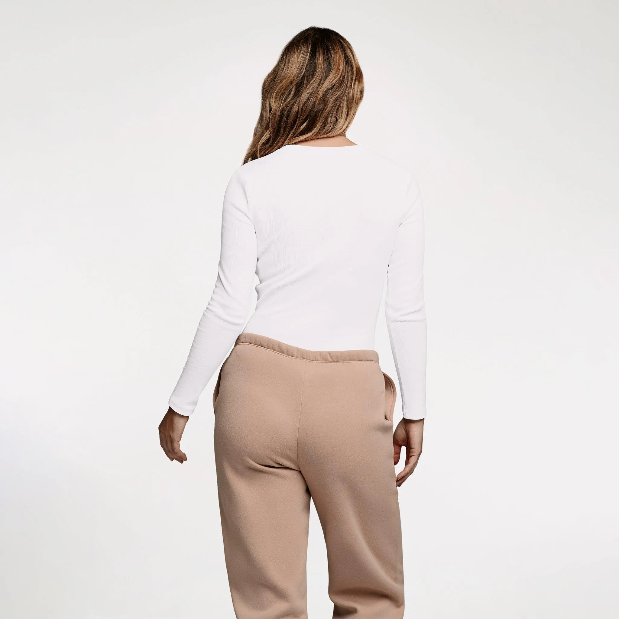Long Sleeve Ribbed Crewneck Bodysuit | White sold by nuuds product image thumbnail 3