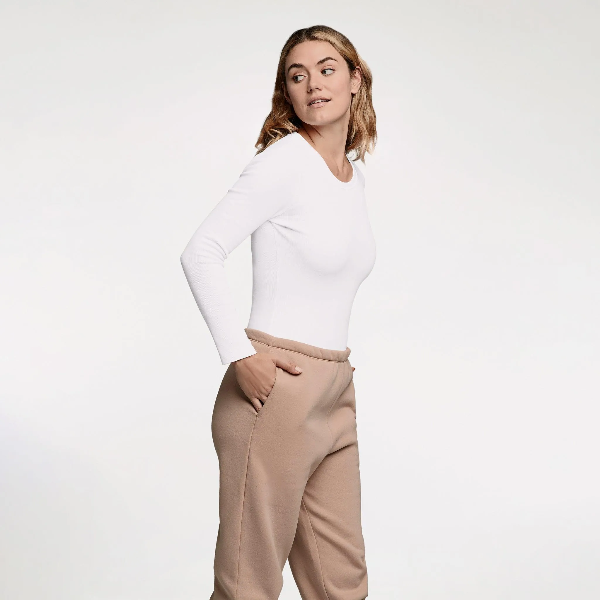 Long Sleeve Ribbed Crewneck Bodysuit | White sold by nuuds product image thumbnail 4