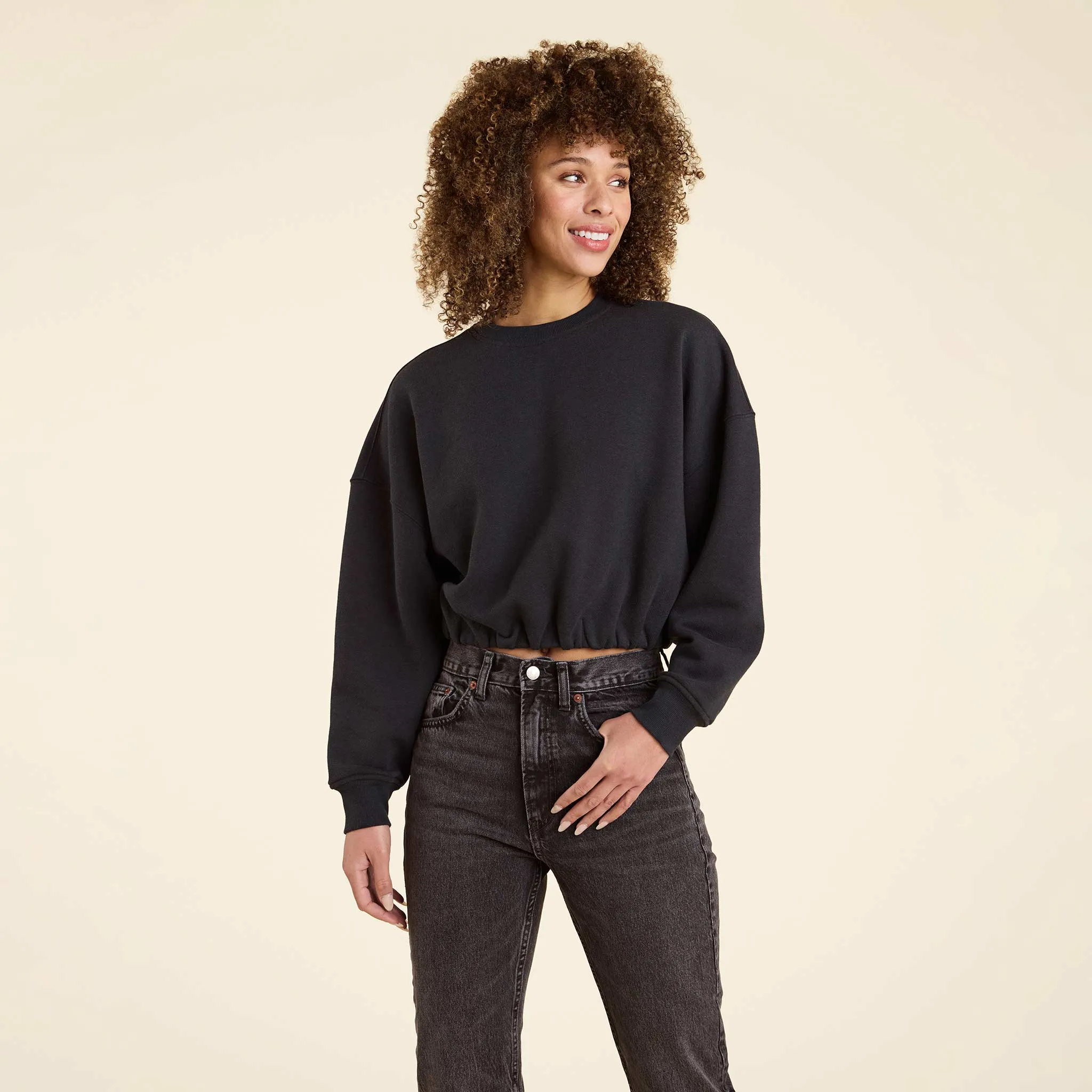 Vintage Fleece Cinch Waist Sweatshirt | Black sold by nuuds