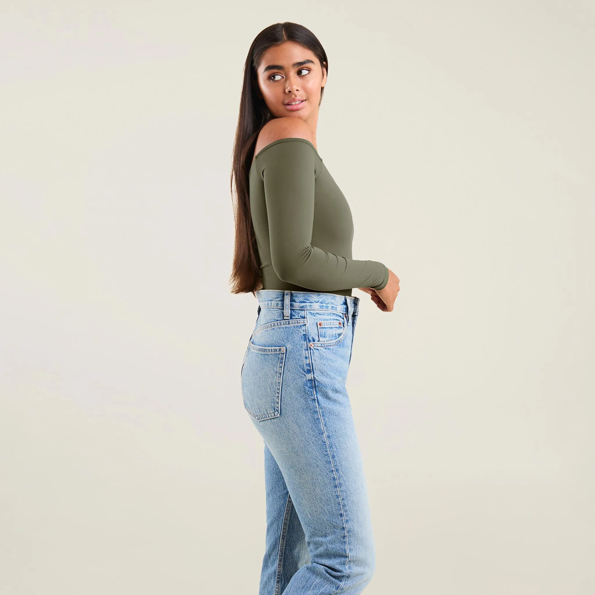 Off The Shoulder Bodysuit | Olive sold by nuuds product image thumbnail 3