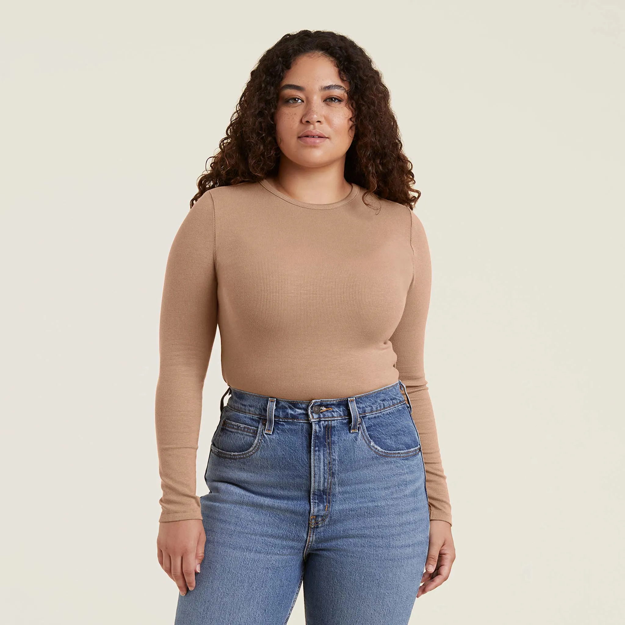 Slinky Rib Long Sleeve Shirt | Cinnamon sold by nuuds