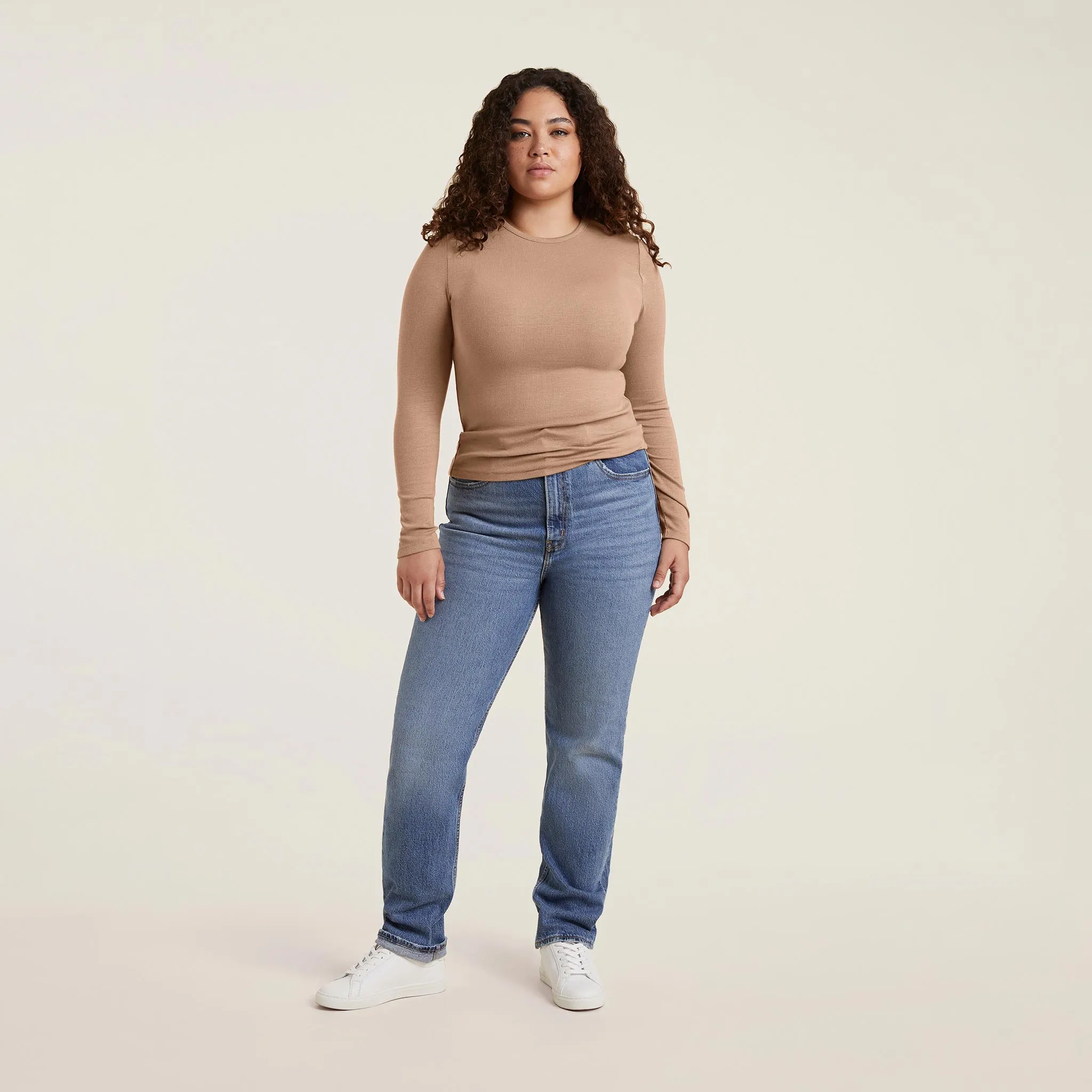 Slinky Rib Long Sleeve Shirt | Cinnamon sold by nuuds product image thumbnail 2