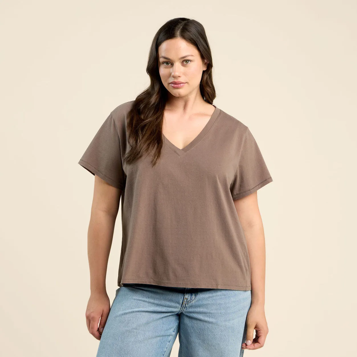 Vintage Cotton V-Neck Everyday T-Shirt | Mocha sold by nuuds