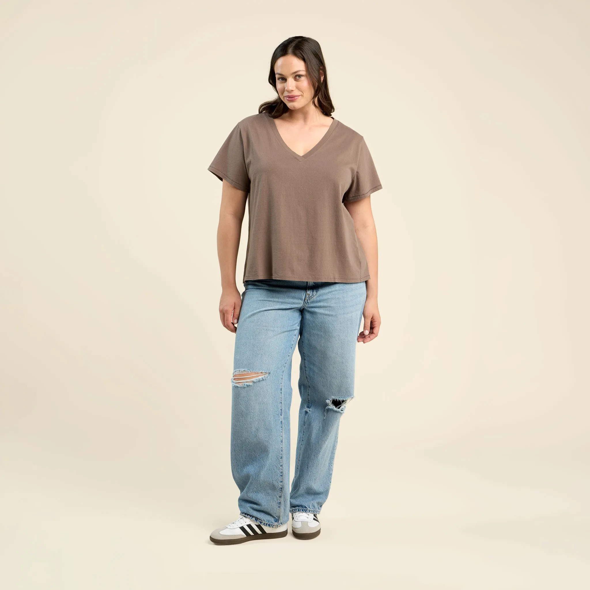 Vintage Cotton V-Neck Everyday T-Shirt | Mocha sold by nuuds product image thumbnail 2