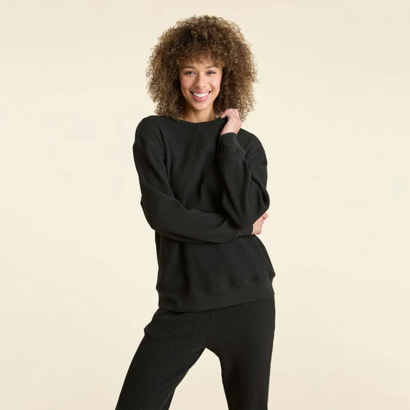 Waffle Crewneck Pullover | Black sold by nuuds