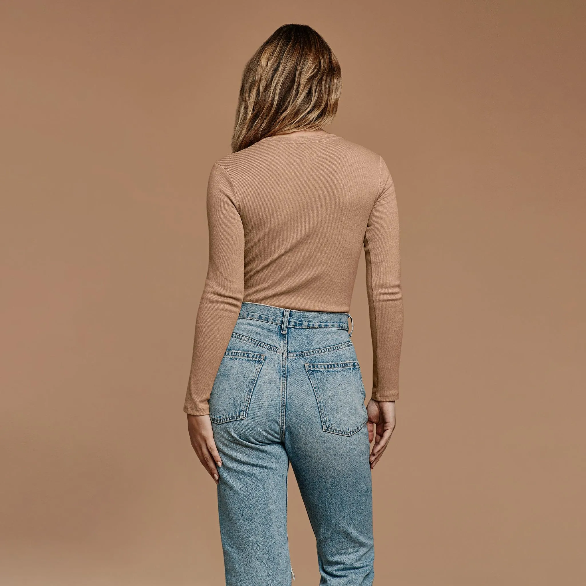 Long Sleeve Ribbed Crewneck Bodysuit | Cinnamon sold by nuuds product image thumbnail 3