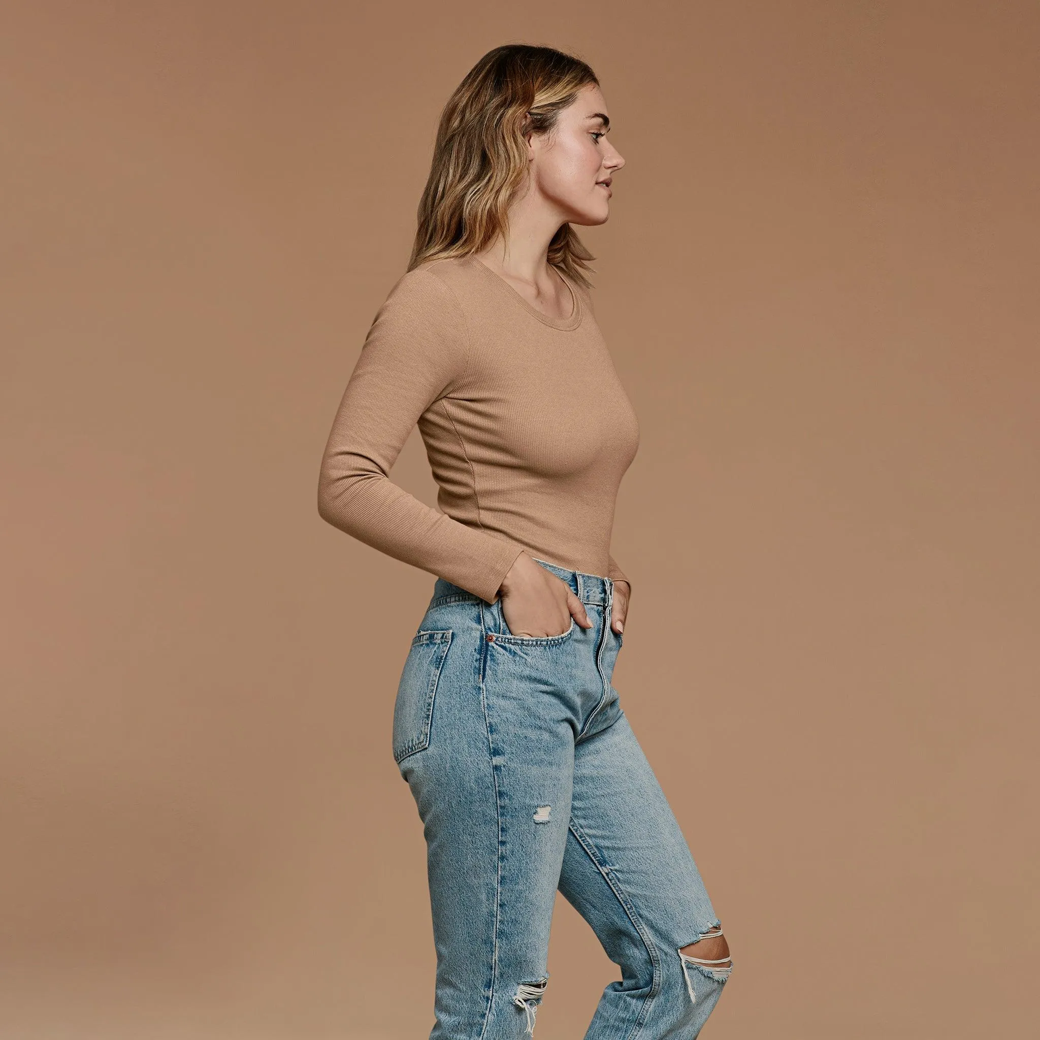 Long Sleeve Ribbed Crewneck Bodysuit | Cinnamon sold by nuuds product image thumbnail 4