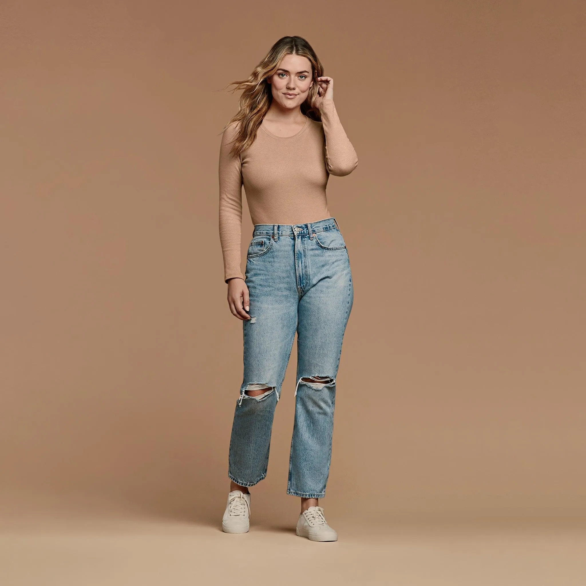 Long Sleeve Ribbed Crewneck Bodysuit | Cinnamon sold by nuuds product image thumbnail 2