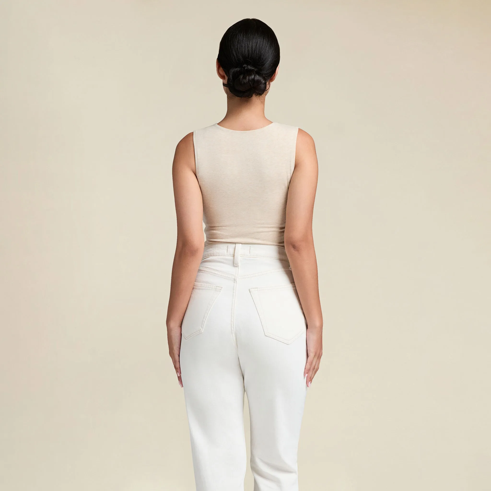 Cotton Stretch Classic Crewneck Tank Bodysuit | Heather Bone sold by nuuds product image thumbnail 4
