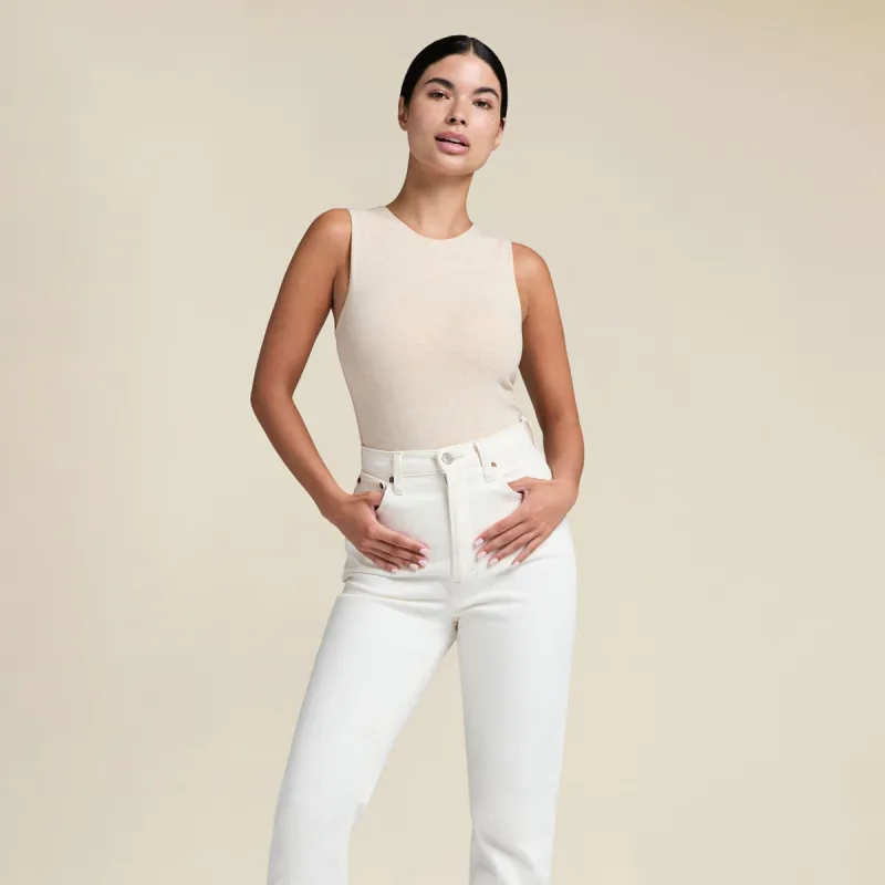 Cotton Stretch Classic Crewneck Tank Bodysuit | Heather Bone sold by nuuds
