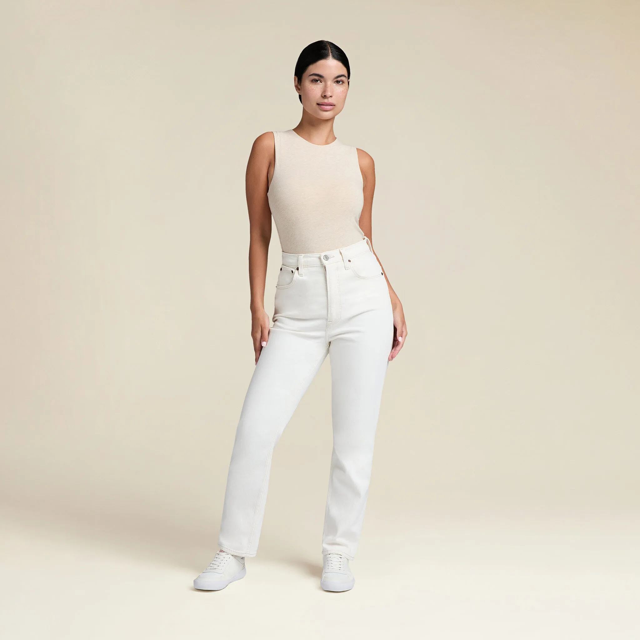 Cotton Stretch Classic Crewneck Tank Bodysuit | Heather Bone sold by nuuds product image thumbnail 2