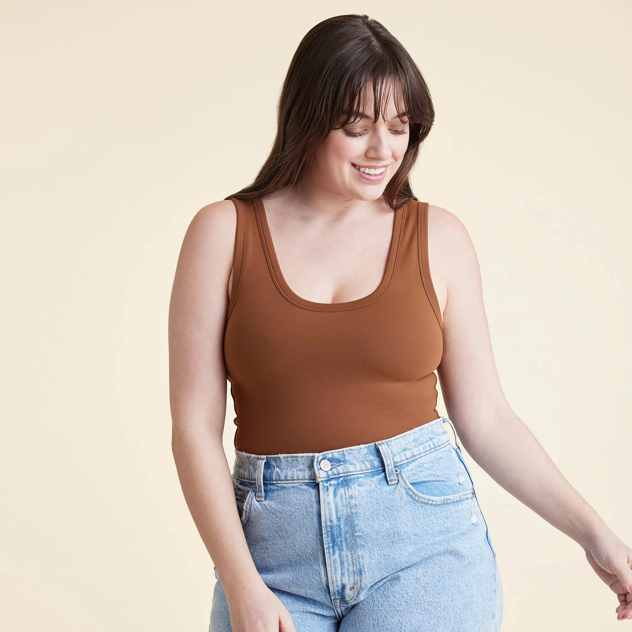 Seamless Scoop Tank Bodysuit | Chocolate sold by nuuds