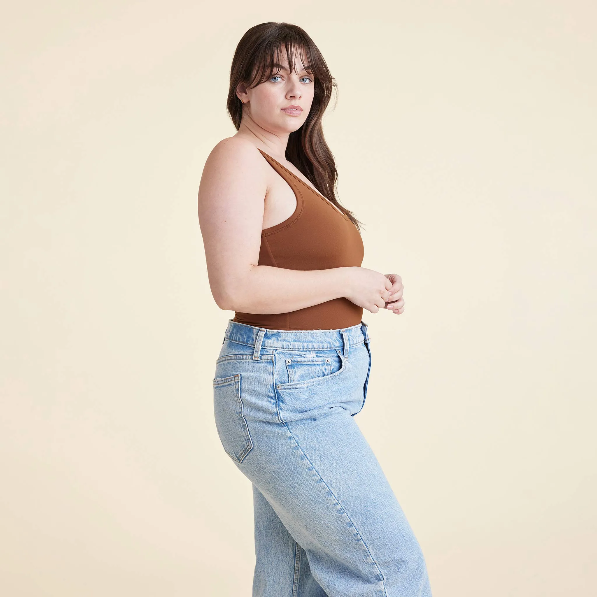 Seamless Scoop Tank Bodysuit | Chocolate sold by nuuds product image thumbnail 3