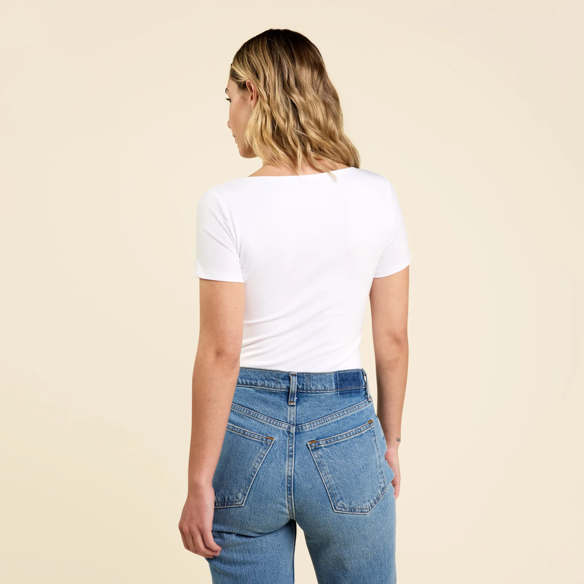 Cotton Stretch Short Sleeve Square Neck Bodysuit | White sold by nuuds product image thumbnail 4