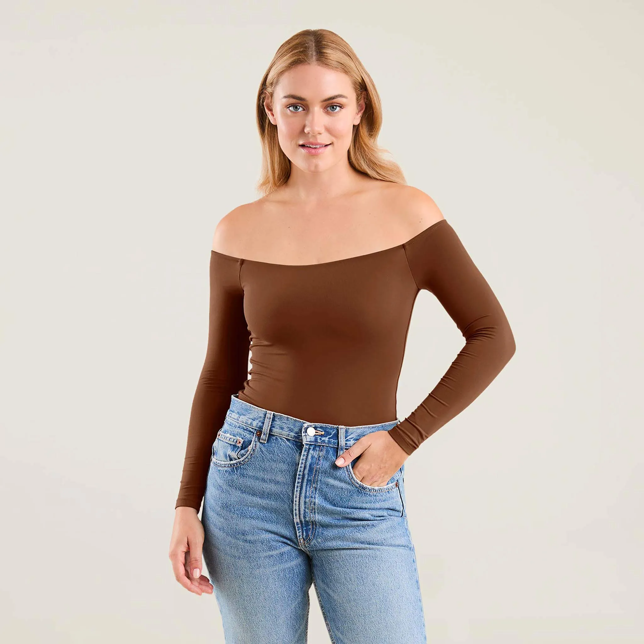 Off The Shoulder Bodysuit | Chocolate sold by nuuds