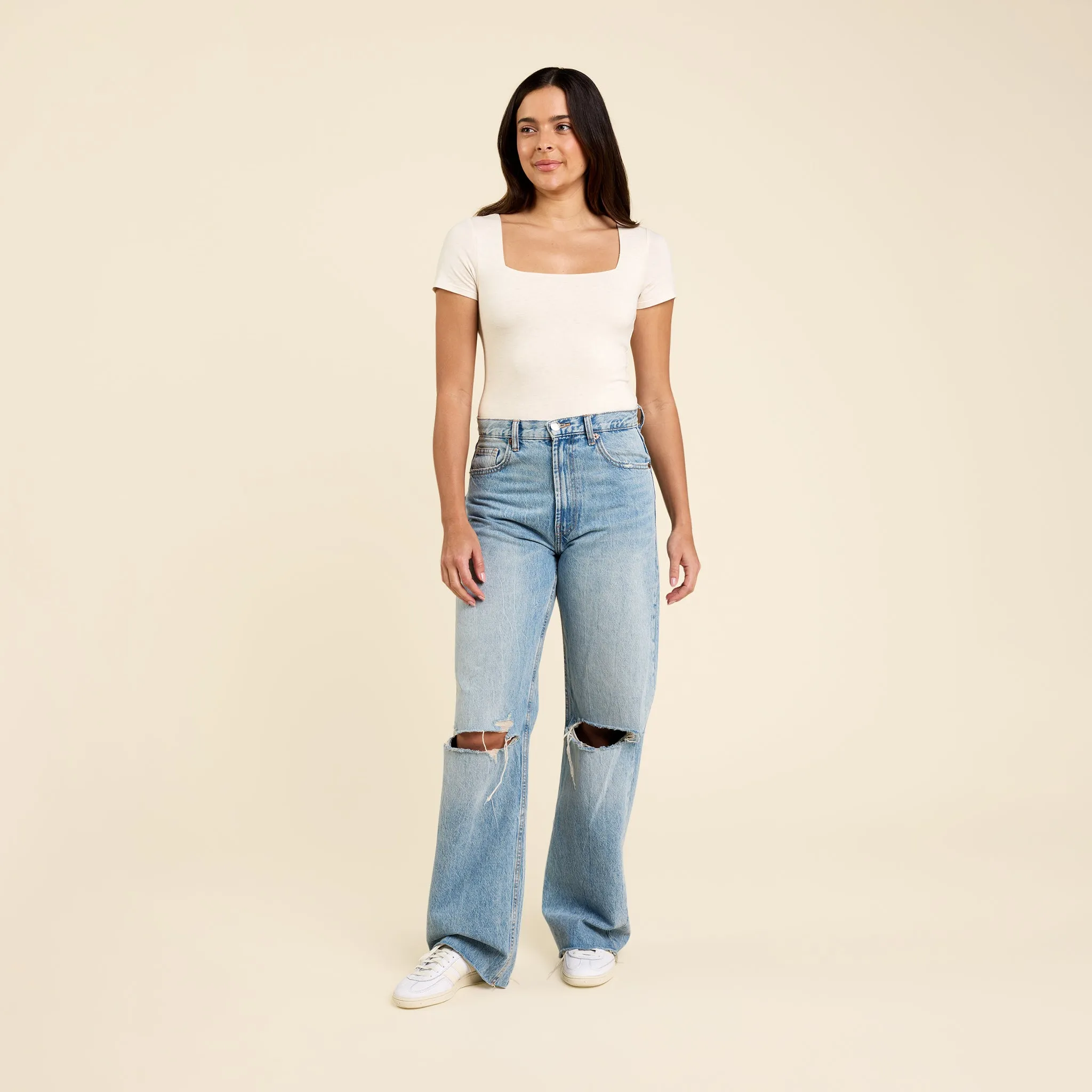 Cotton Stretch Short Sleeve Square Neck Bodysuit | Heather Bone sold by nuuds product image thumbnail 2