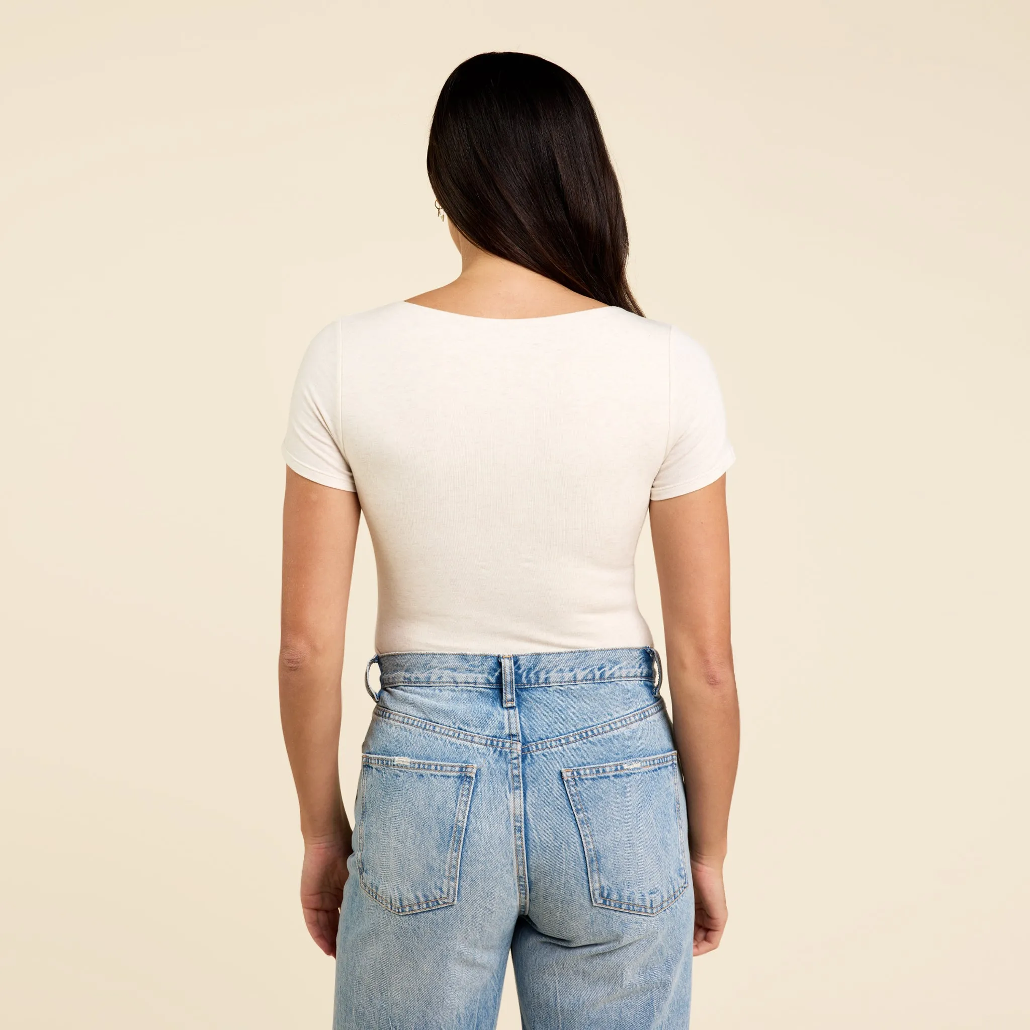 Cotton Stretch Short Sleeve Square Neck Bodysuit | Heather Bone sold by nuuds product image thumbnail 4