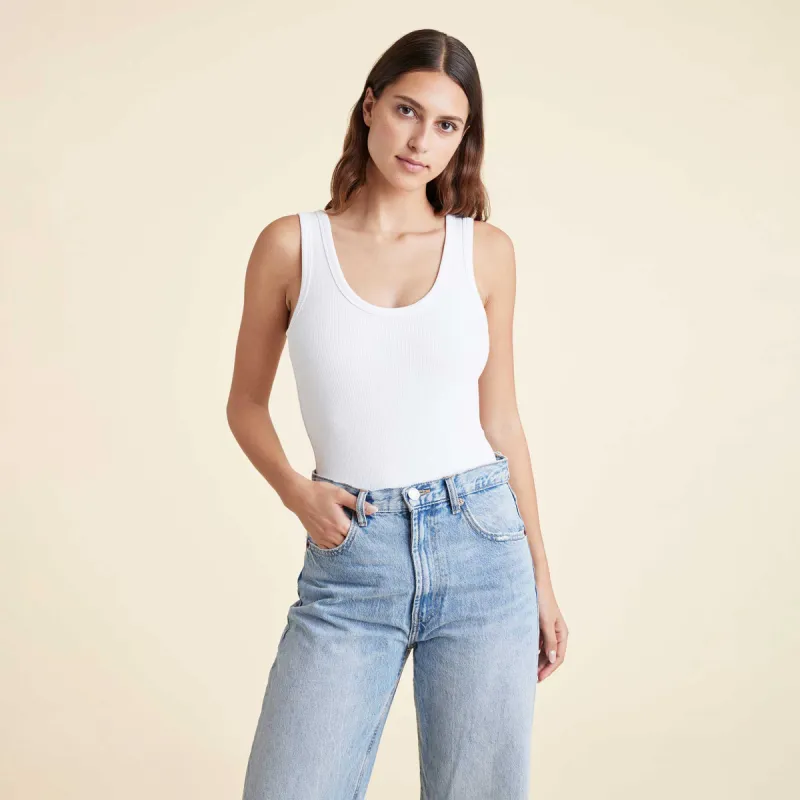 Ribbed Scoop Tank Bodysuit | White sold by nuuds