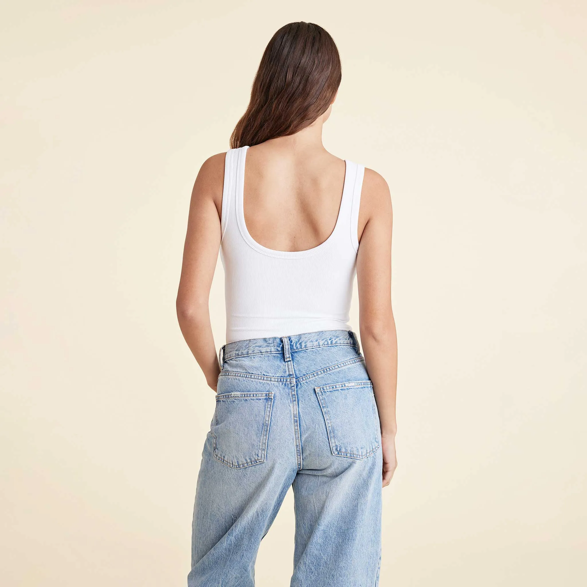 Ribbed Scoop Tank Bodysuit | White sold by nuuds product image thumbnail 4