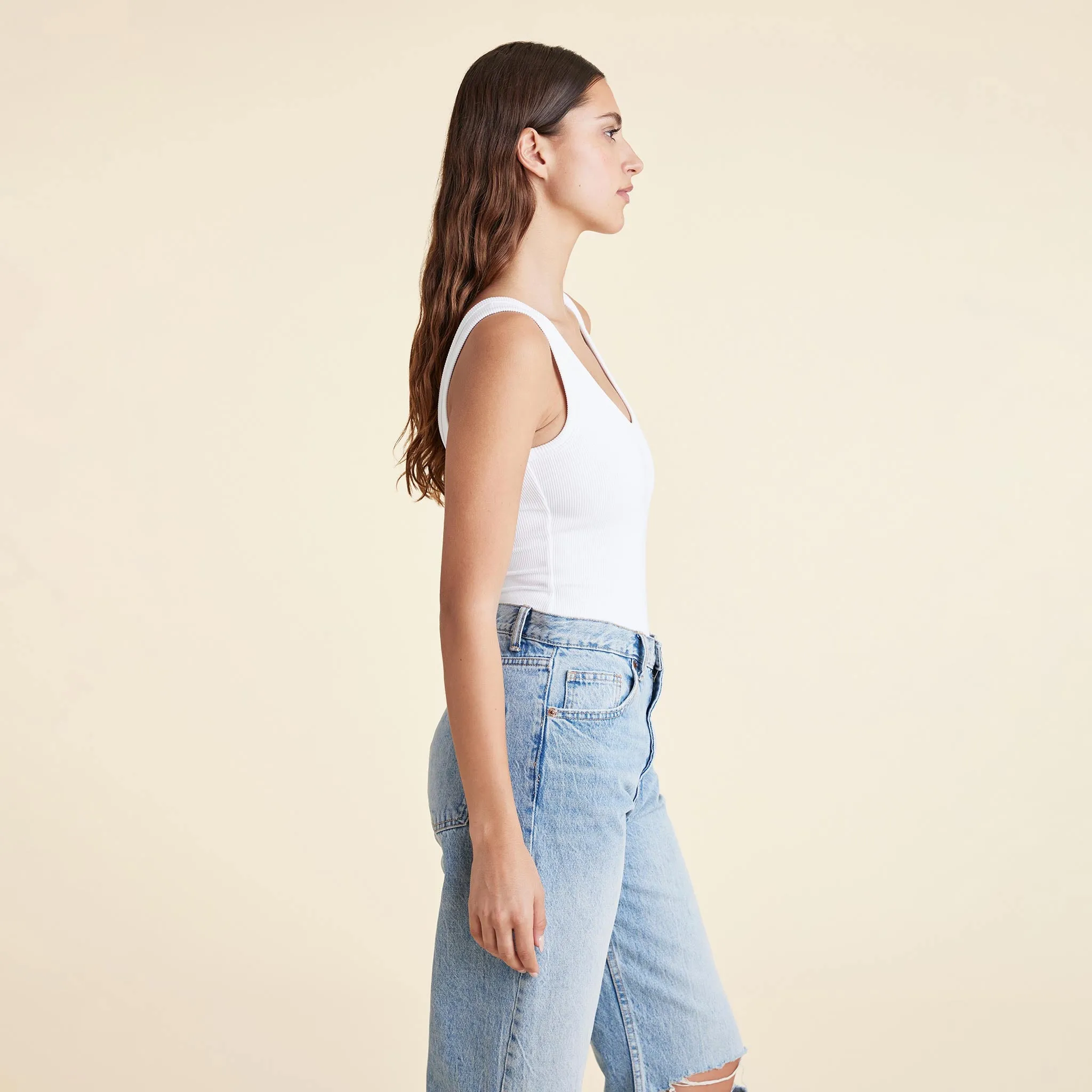 Ribbed Scoop Tank Bodysuit | White sold by nuuds product image thumbnail 3