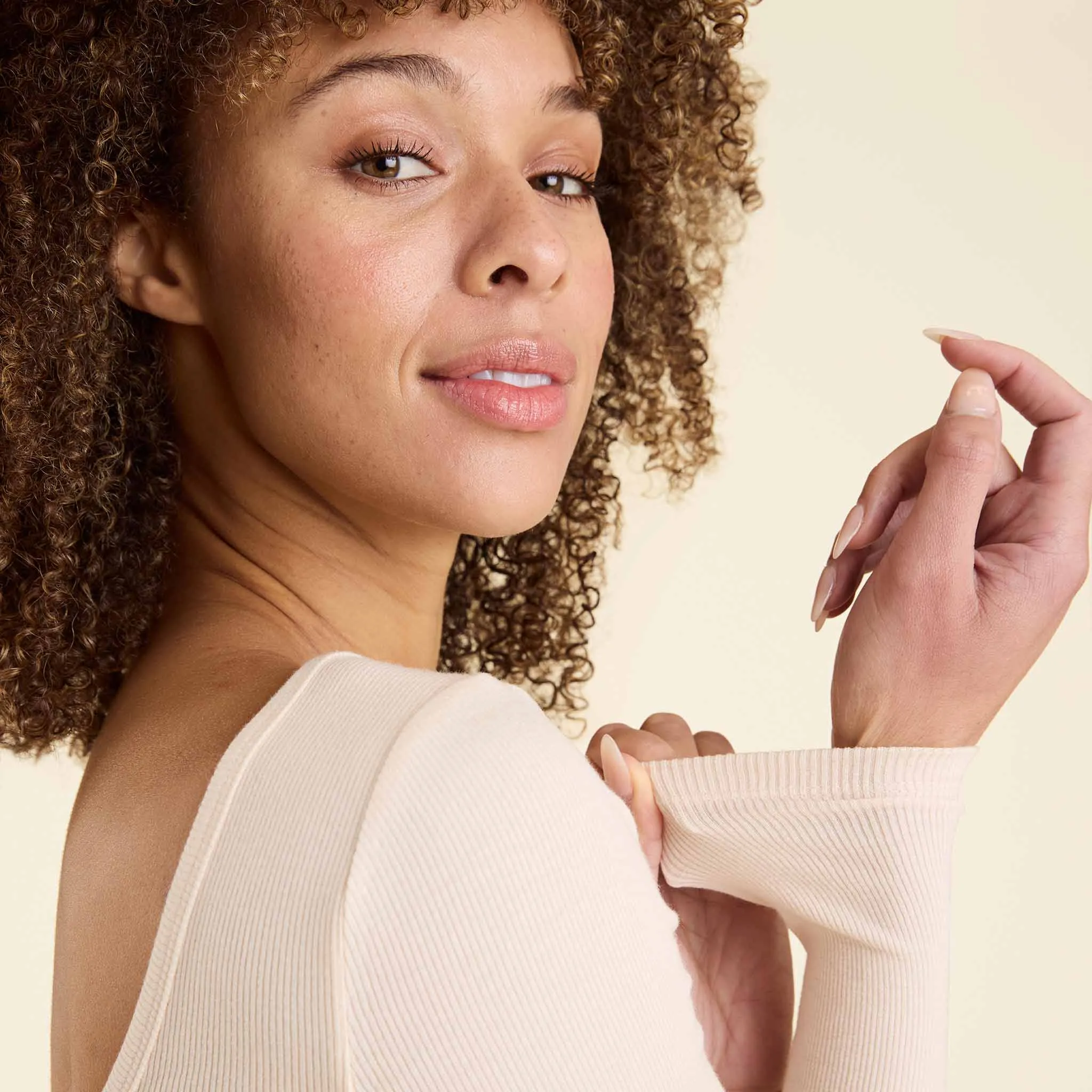 Slinky Rib Long Sleeve Open Back Shirt | Bone sold by nuuds product image thumbnail 5