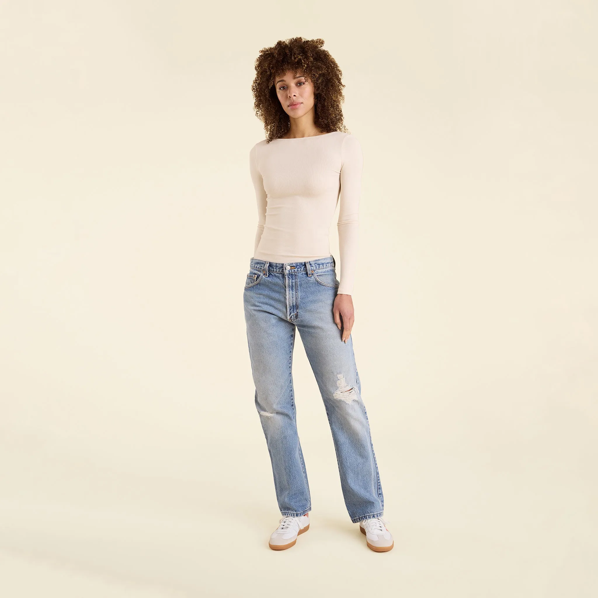 Slinky Rib Long Sleeve Open Back Shirt | Bone sold by nuuds product image thumbnail 2