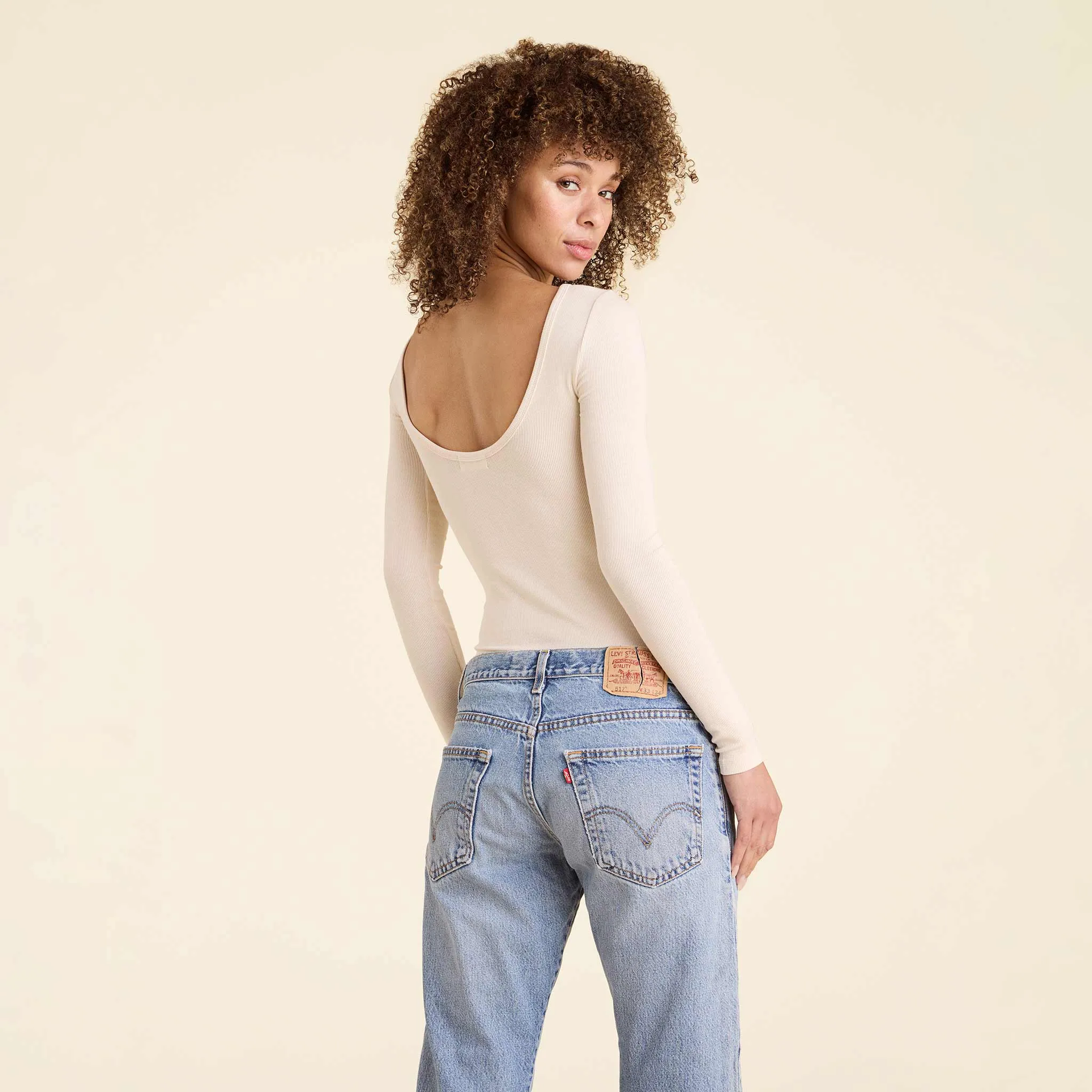 Slinky Rib Long Sleeve Open Back Shirt | Bone sold by nuuds product image thumbnail 4