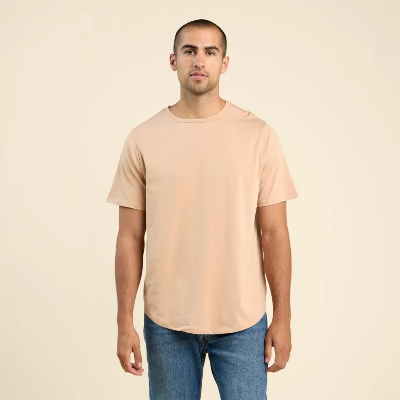 Short Sleeve Curved Hem T-Shirt | Sand sold by nuuds